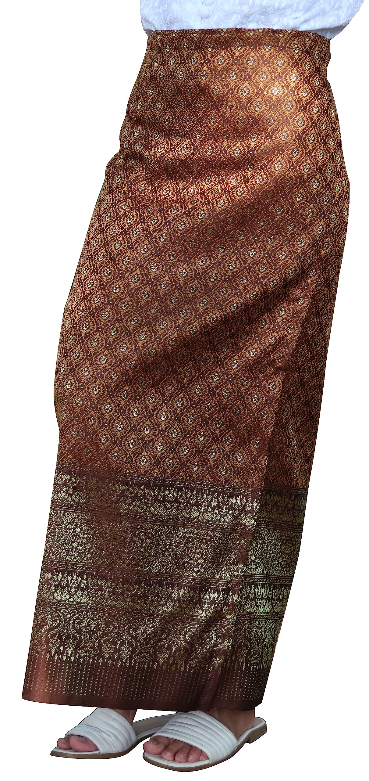 RaanPahMuangBrand Traditional Thailand Luxurious Silk Wrap Skirt Thai Formal Sarong