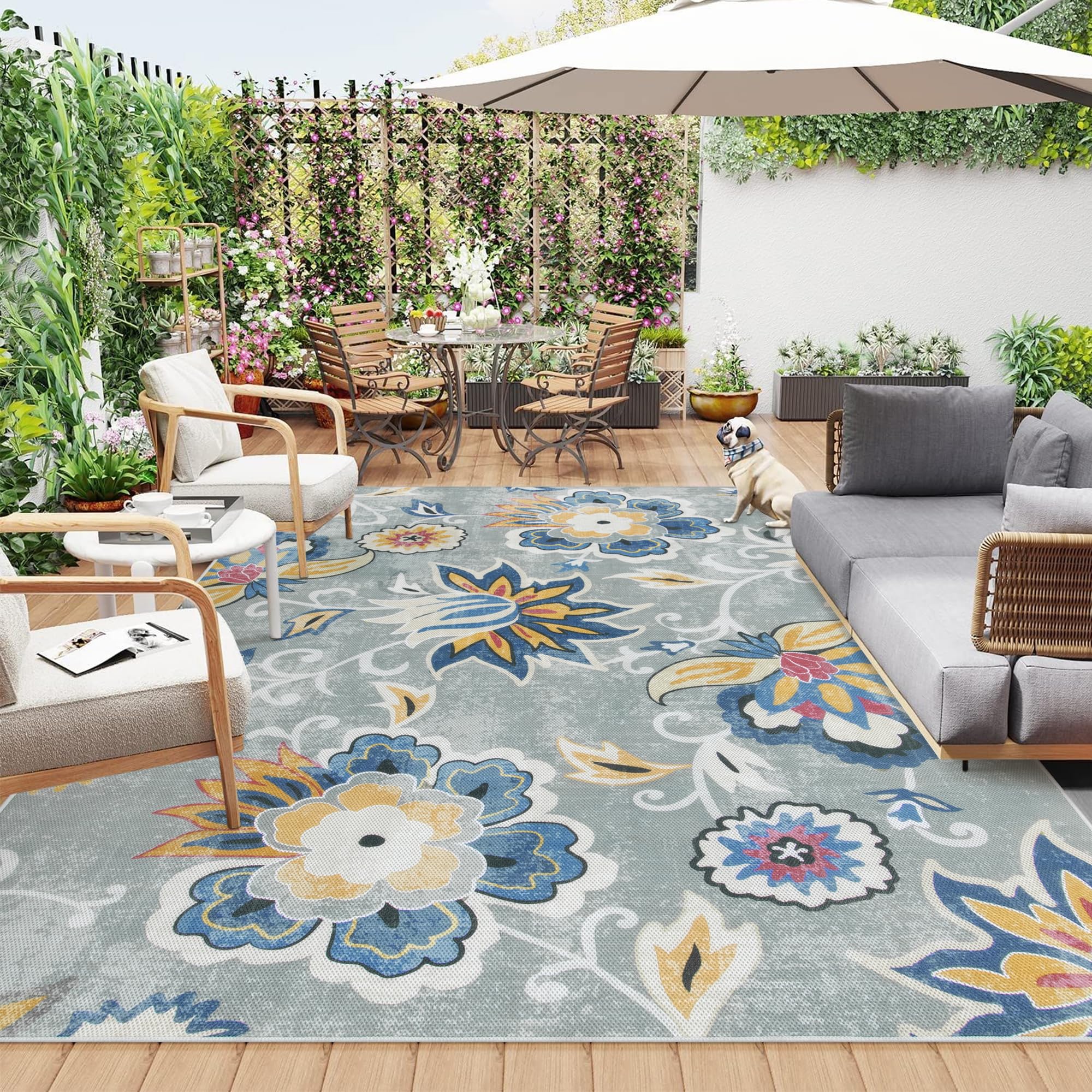 Lahome Floral Outdoor Patio Rug