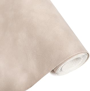 Funcolor Frosted Faux Leather Roll: 12x52 Inch Beige Soft Faux Suede Fabric Synthetic Material PU Solid Leatherette Sheet ...