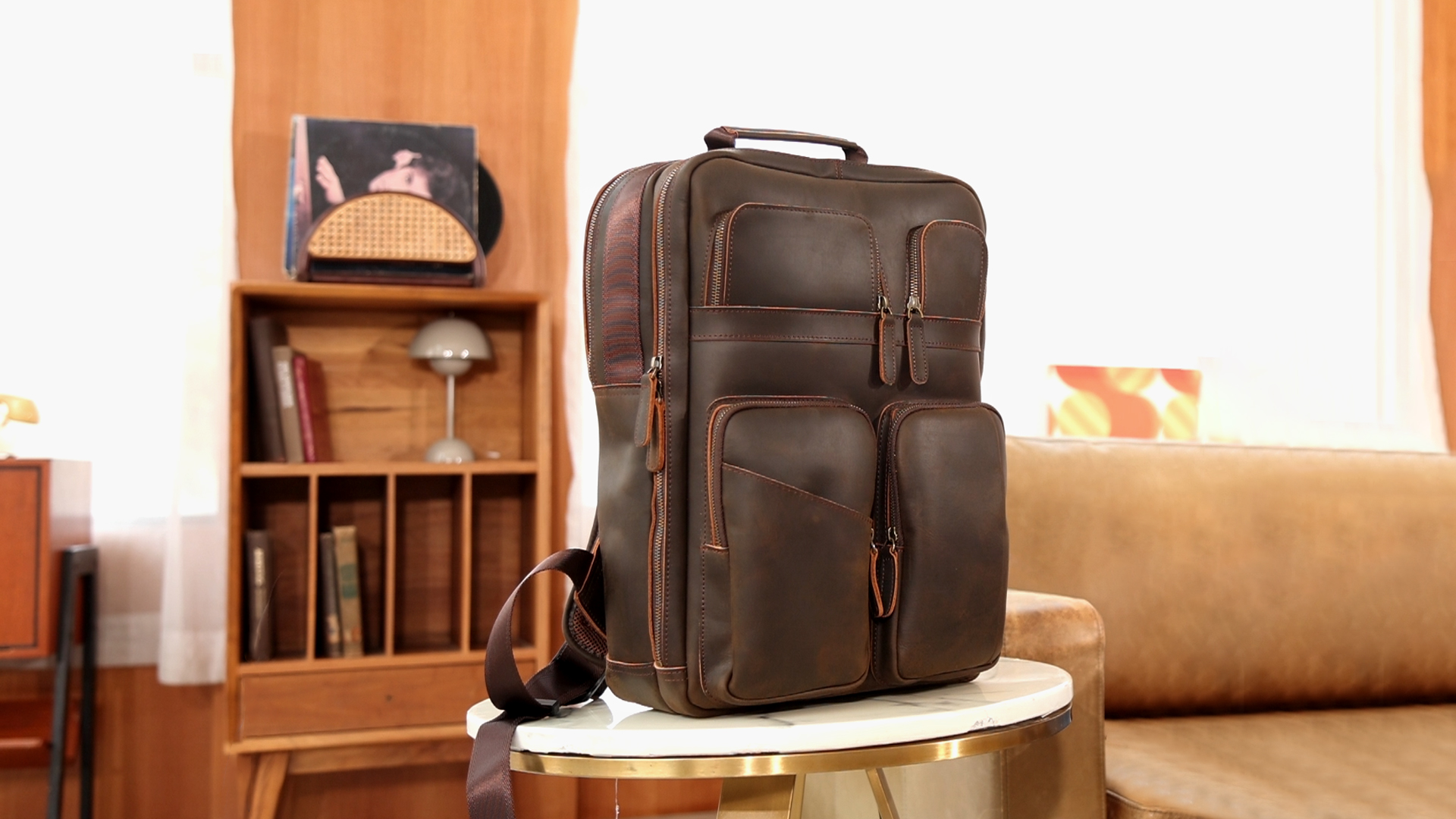 Polare 17.3 Inch Full Grain Leather Backpack for Men and Women Multi Pockets Business Travel Laptop Rucksack (Brown) : Electronics