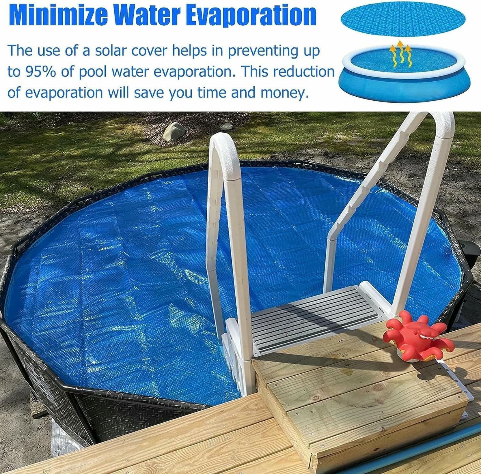 Cubierta de Piscina， Cubierta for Piscina elevada, enterrada y Jacuzzi, Azul, Varios tamaños(1m/3ft)