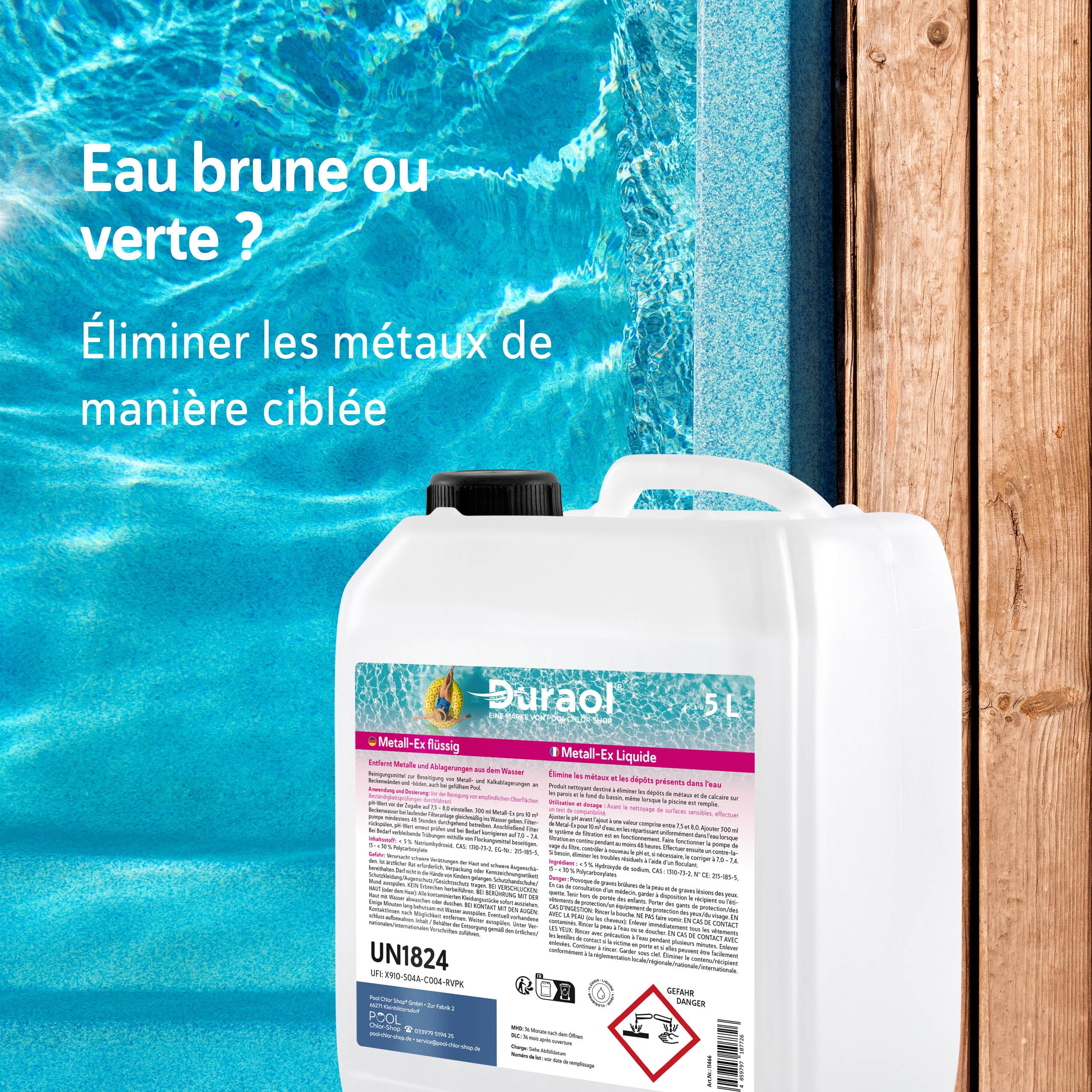 Metall-EX Liquide 5 L – Séquestrant Métaux et Calcaire pour Piscine Privée – Élimine Les Colorations, Troubles et Dépôts de Fer, Cuivre et Calcaire – Traitement Eau Cristalline