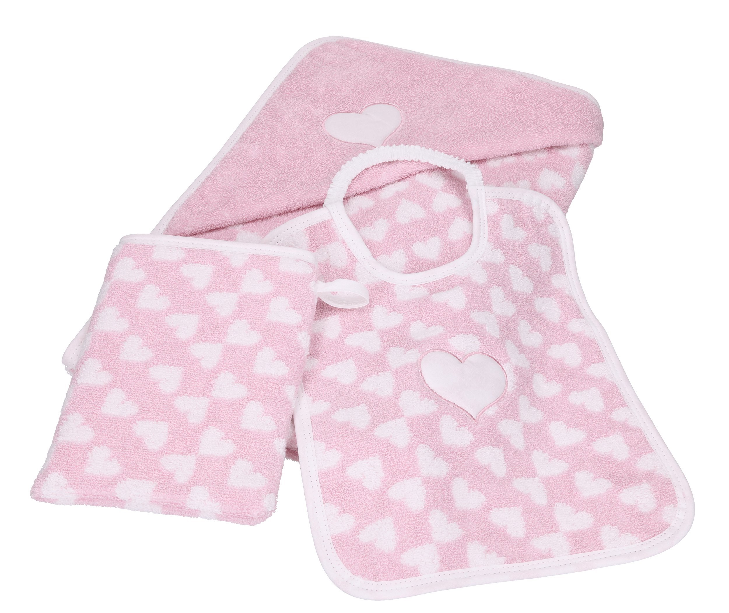 Betz 3 pièces Babyset COEURS II 100% coton 1 serviette de bain à capuche 85x85 cm 1 bavoir 1 gant de toilette pour bébé