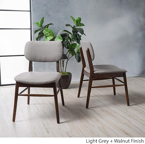 Miniatura 4 de Christopher Knight Home Colette - Sillas de comedor de tela con acabado de nogal, juego de 2 piezas, gris claro y nogal