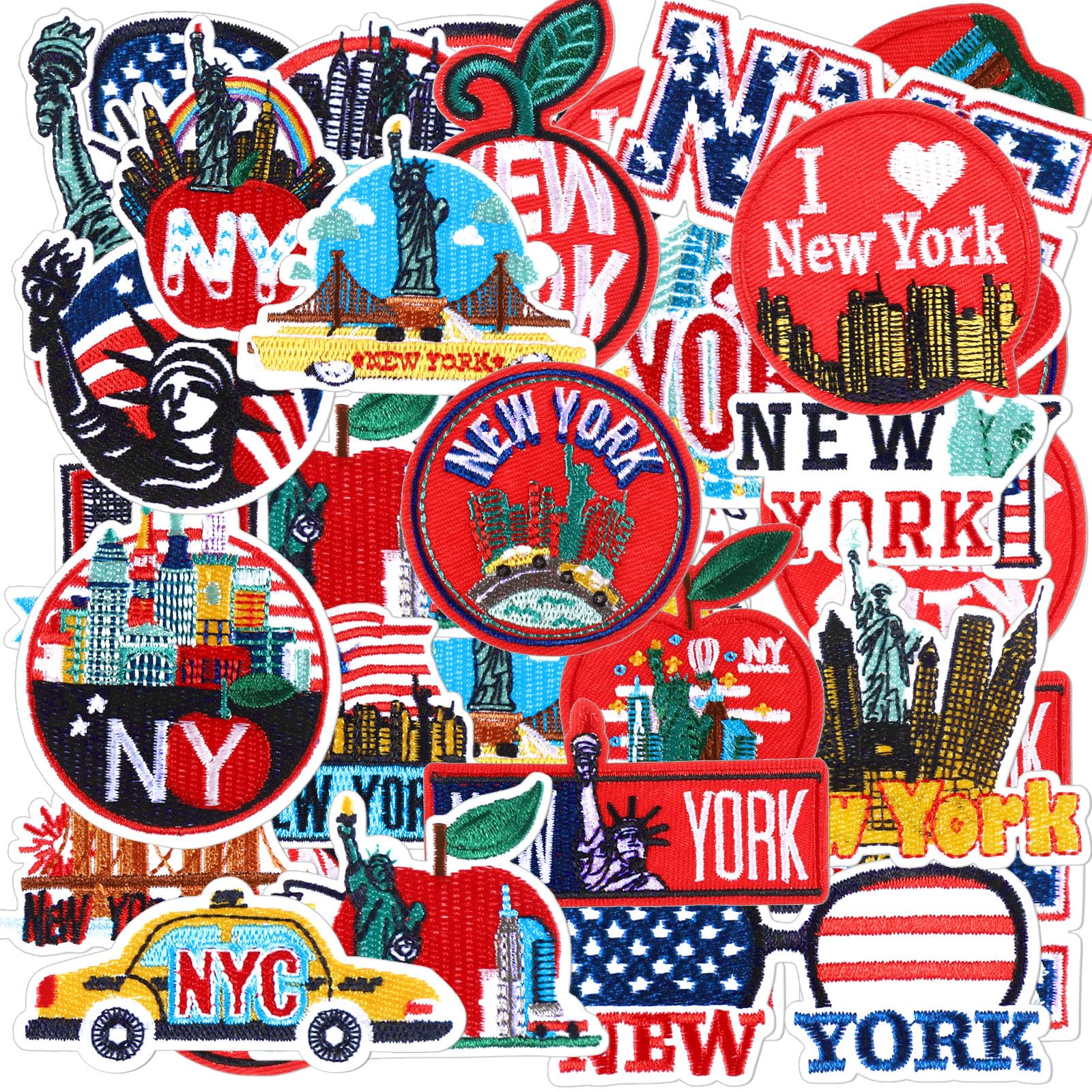 Tigeen 48 parches de chenilla para planchar de la ciudad de Nueva York, parches bordados a granel para sombreros, ropa, apliques para coser, accesorio de bricolaje para mochila, pantalones, jeans