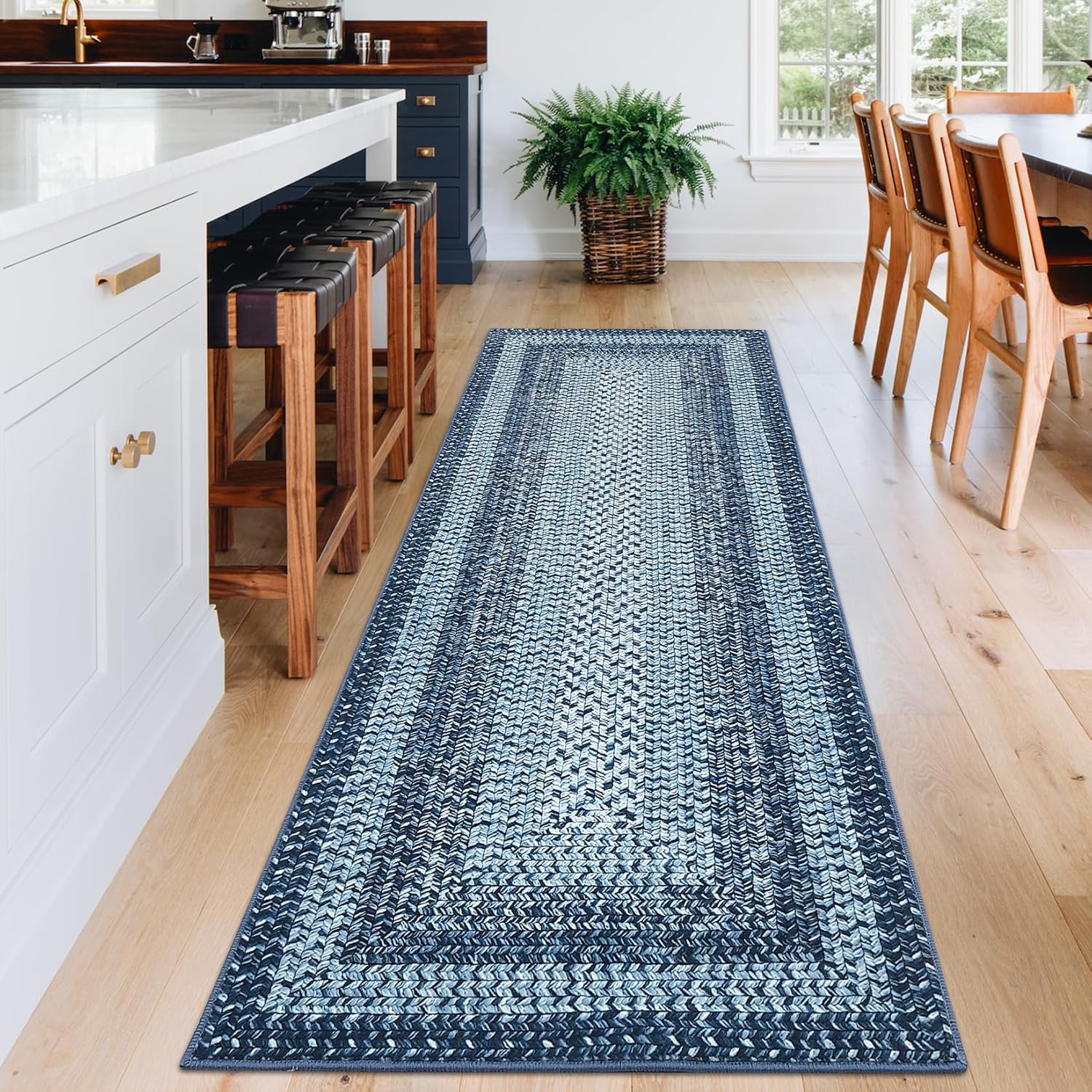 GarveeHome Printed Rug with Braided Pattern on it, Washable Rugs 2x6 Hallway Runner Non Slip Kitchen Rugs Soft Non Shedding Low Pile Entryway Rug Stain Resistant Carpet for Bath Laundry Room