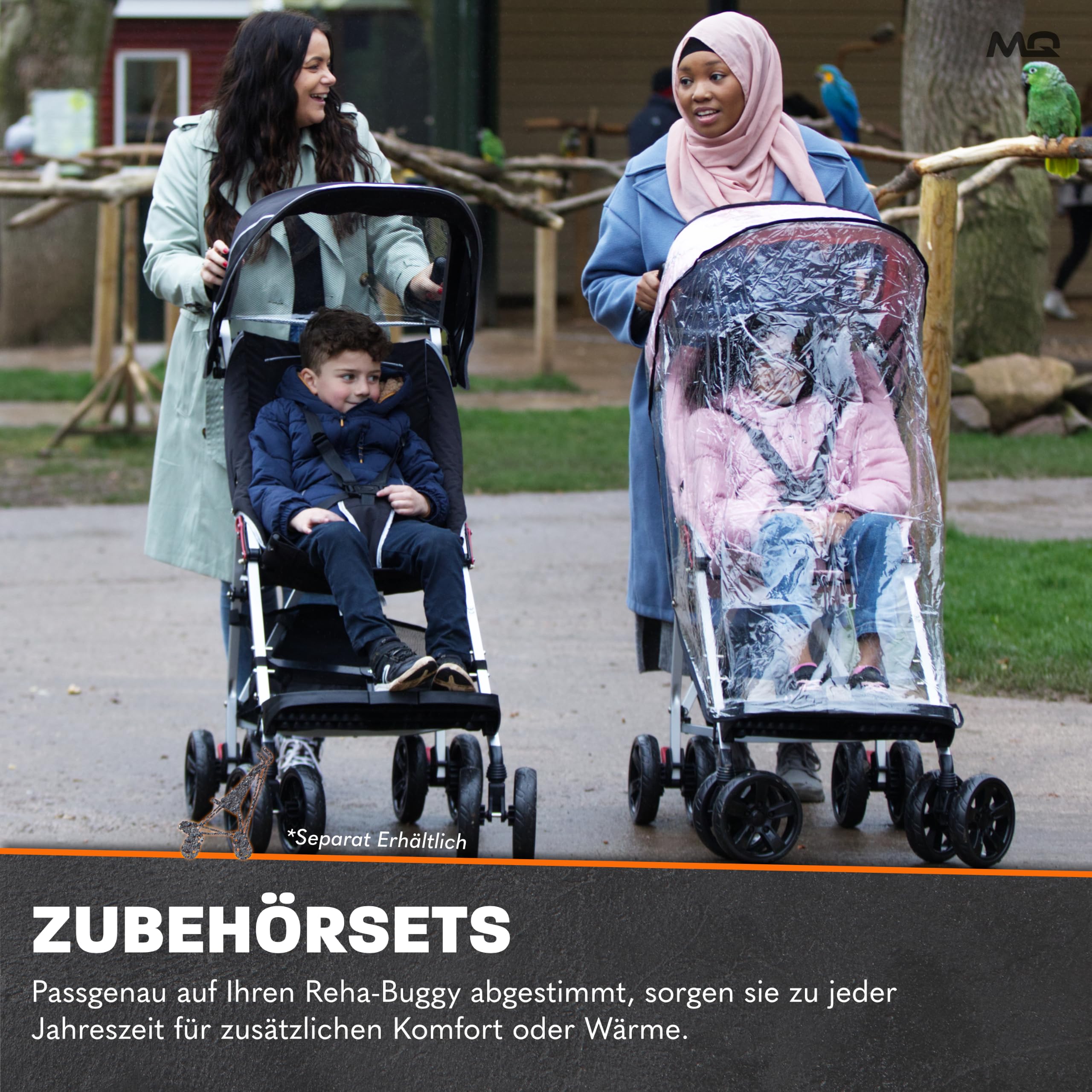 MobiQuip XL Reha-Buggy bis 50 kg Rehabilitations-Kinderwagen für Kinder mit besonderen Bedürfnissen Leichter, faltbarer Aluminiumrahmen Verstellbare Fußstütze 5-Punkt Sicherheitsgurt Sand