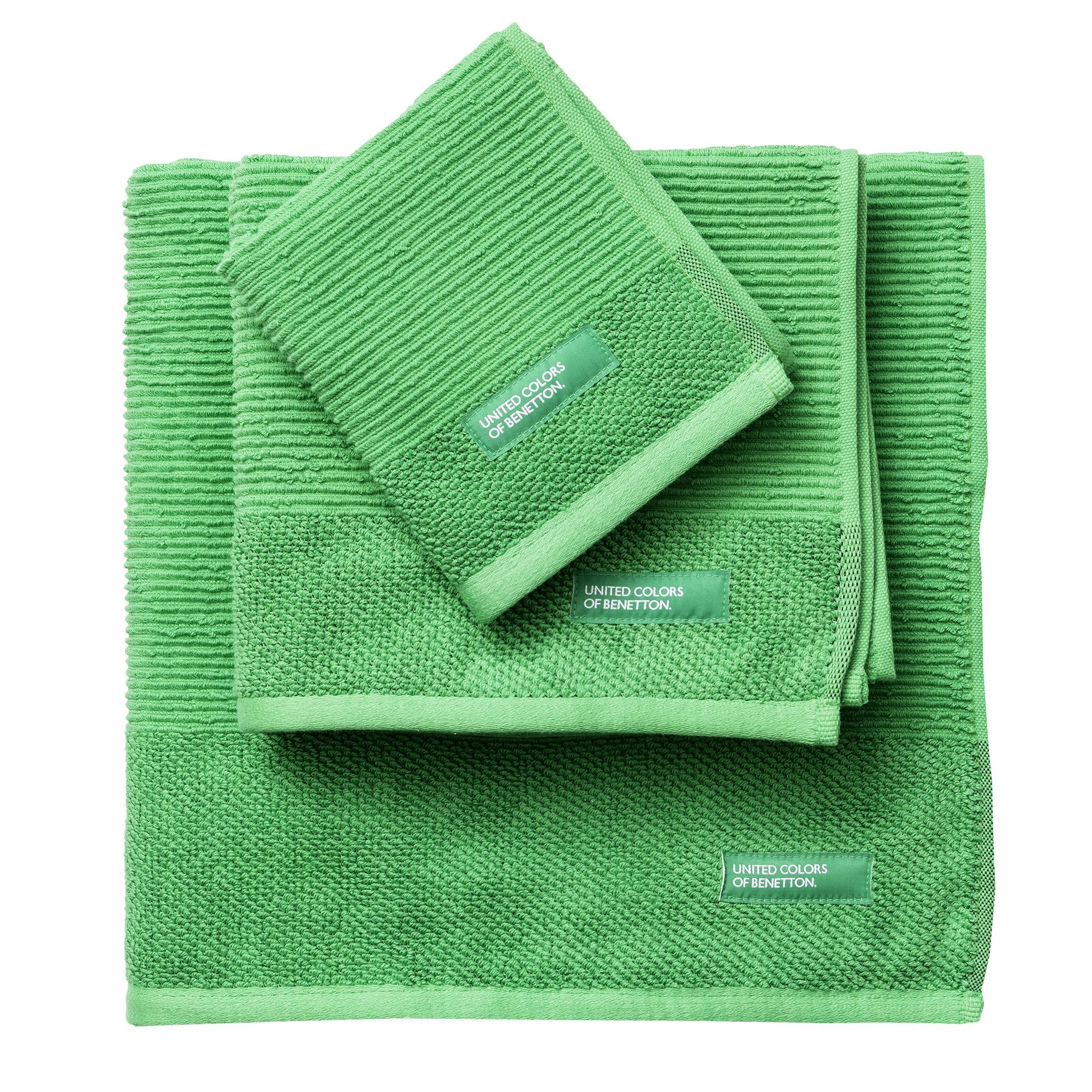 Set de 4 Juegos de 3 Toallas (4X 30x50cm + 4X 50x90cm + 4X 70x140cm) 450GSM de 100% Algodón - Verde, Gris, Gris Oscuro y Beige Benetton