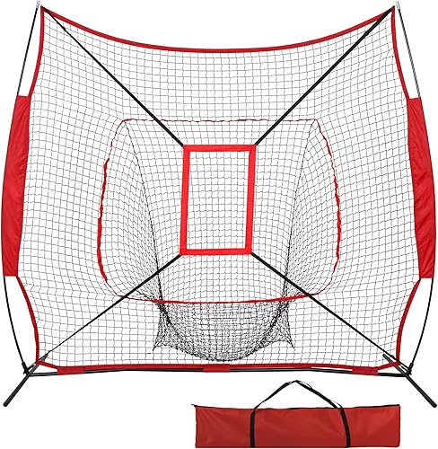Miniatura 9 de F2C Red de práctica de béisbol y softbol de 7 x 7 pies, red portátil de lanzamiento con objetivo de zona de ataque, marco de arco y bolsa de