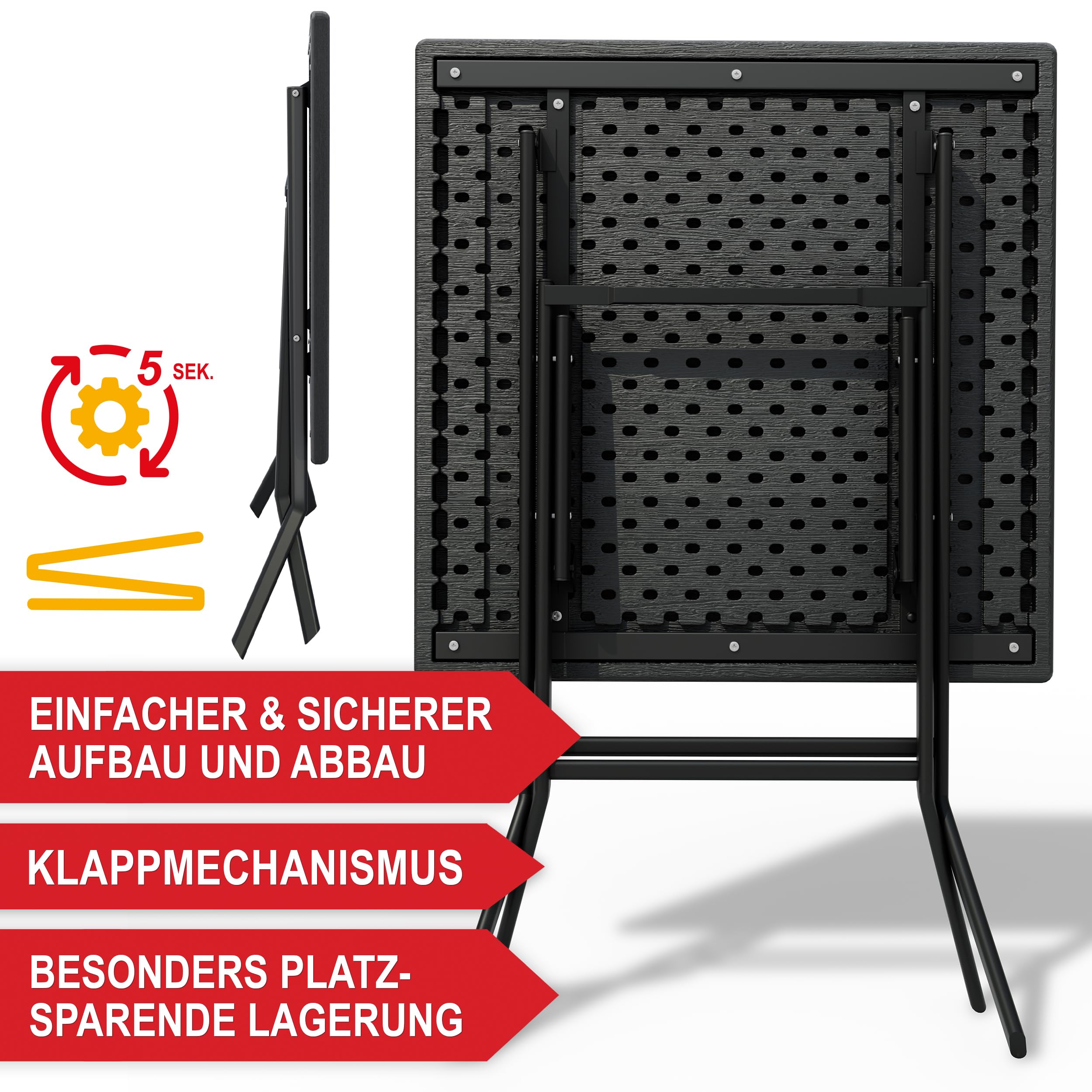 Onbest Balkontisch mit Holz Optik – klappbar – Campingtisch aus robustem Kunststoff – 80 kg Belastbarkeit – für Balkon, Garten & Terrasse – wetterfest – eckig – 56x61 cm