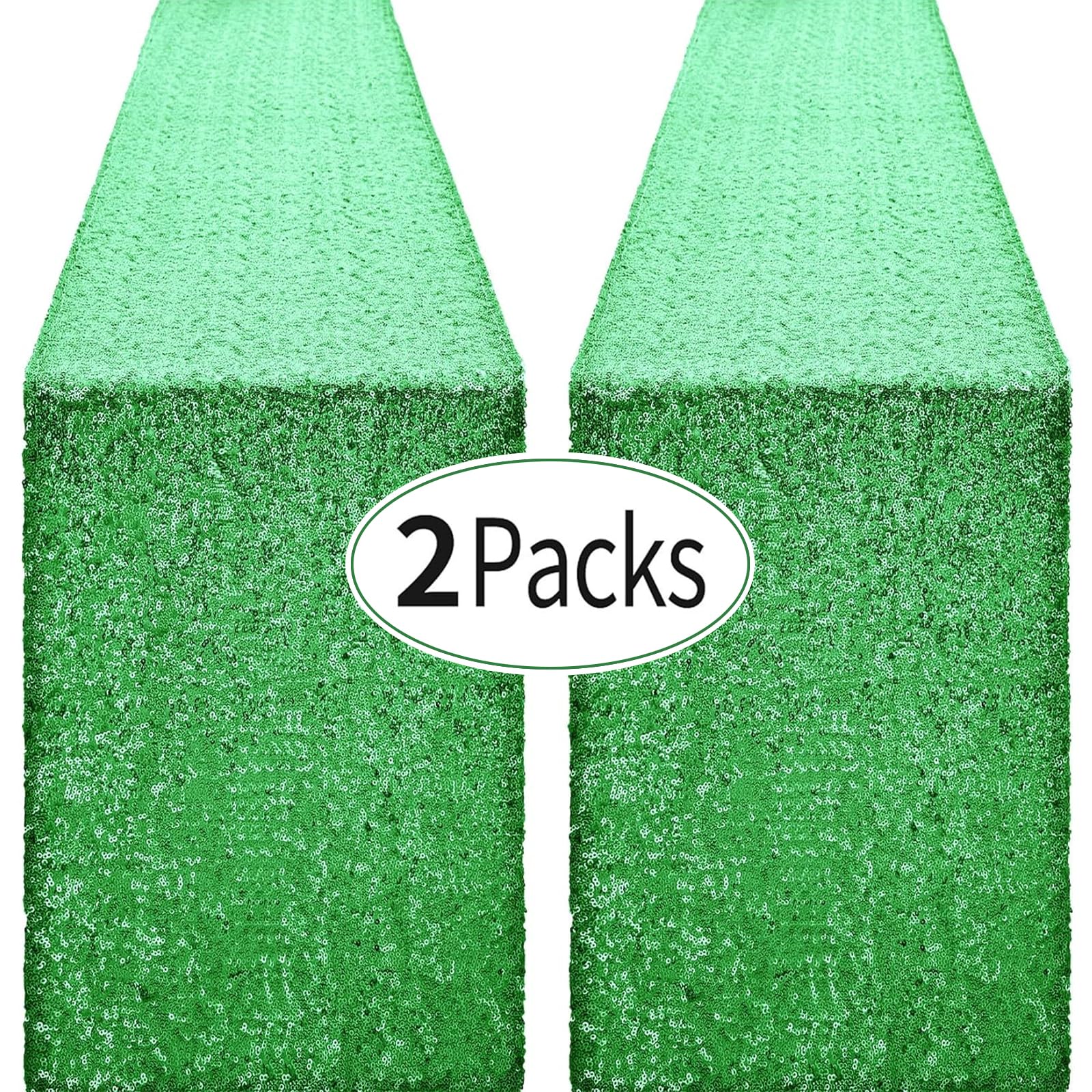 2 Packs 12 x 72 inches Grass Green Sequin Table Runner, Glitter Runner for Birthday Party Supplies Decorations Wedding Bachelorette Holiday