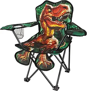Toy To Enjoy Outdoor Dinosaur Chair for Kids – Foldable Children’s Chair for Camping, Tailgates, Beach, – Carrying Bag Included Mesh Cup Holder & Sturdy Construction. Ages 5 to 10 (Patent Pending)