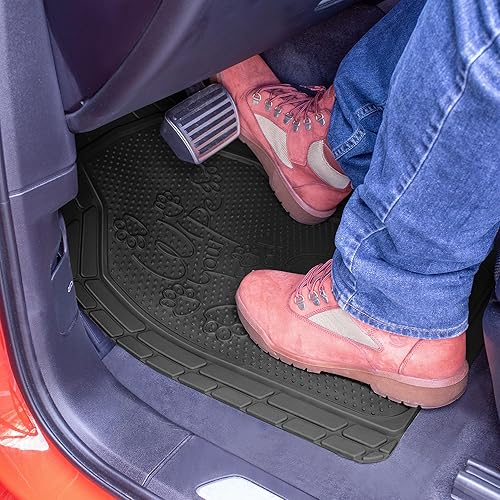 Miniatura 7 de FH Group Alfombrillas de piso para automóvil, adorable estampado de patas, tapetes de goma resistentes para automóviles, juego completo de ajuste