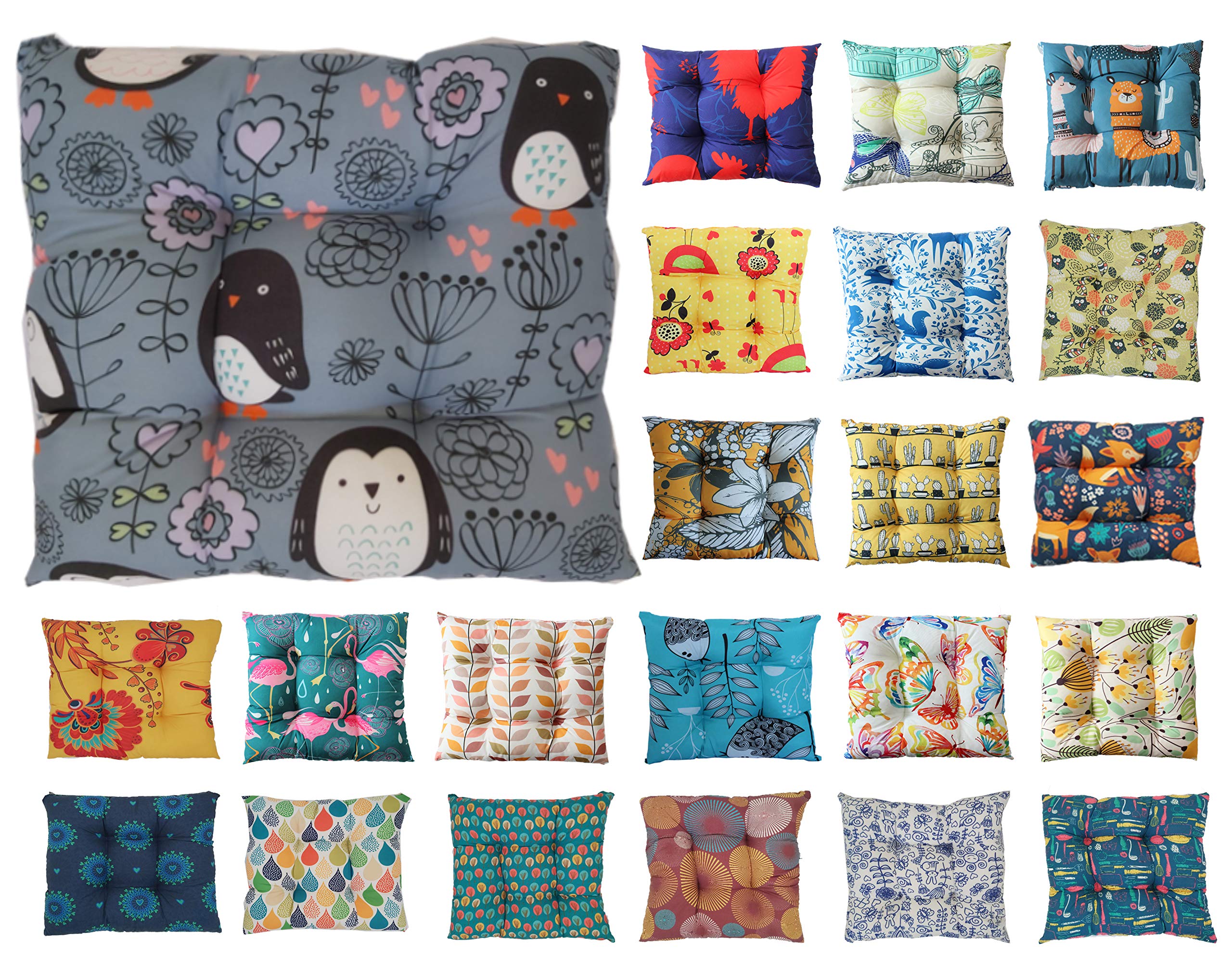 Tropik Home Colourful Seat Pads, Garden Kitchen Chair Cushion Tie On Many Colours (Penguins) — image 1