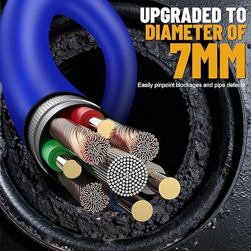 Miniatura 5 de POWERWILL Cámara de alcantarillado autonivelante impermeable IP68, cable de fibra de vidrio de 246 pies y 0.276 in y sonido de 512 Hz, monitor HD