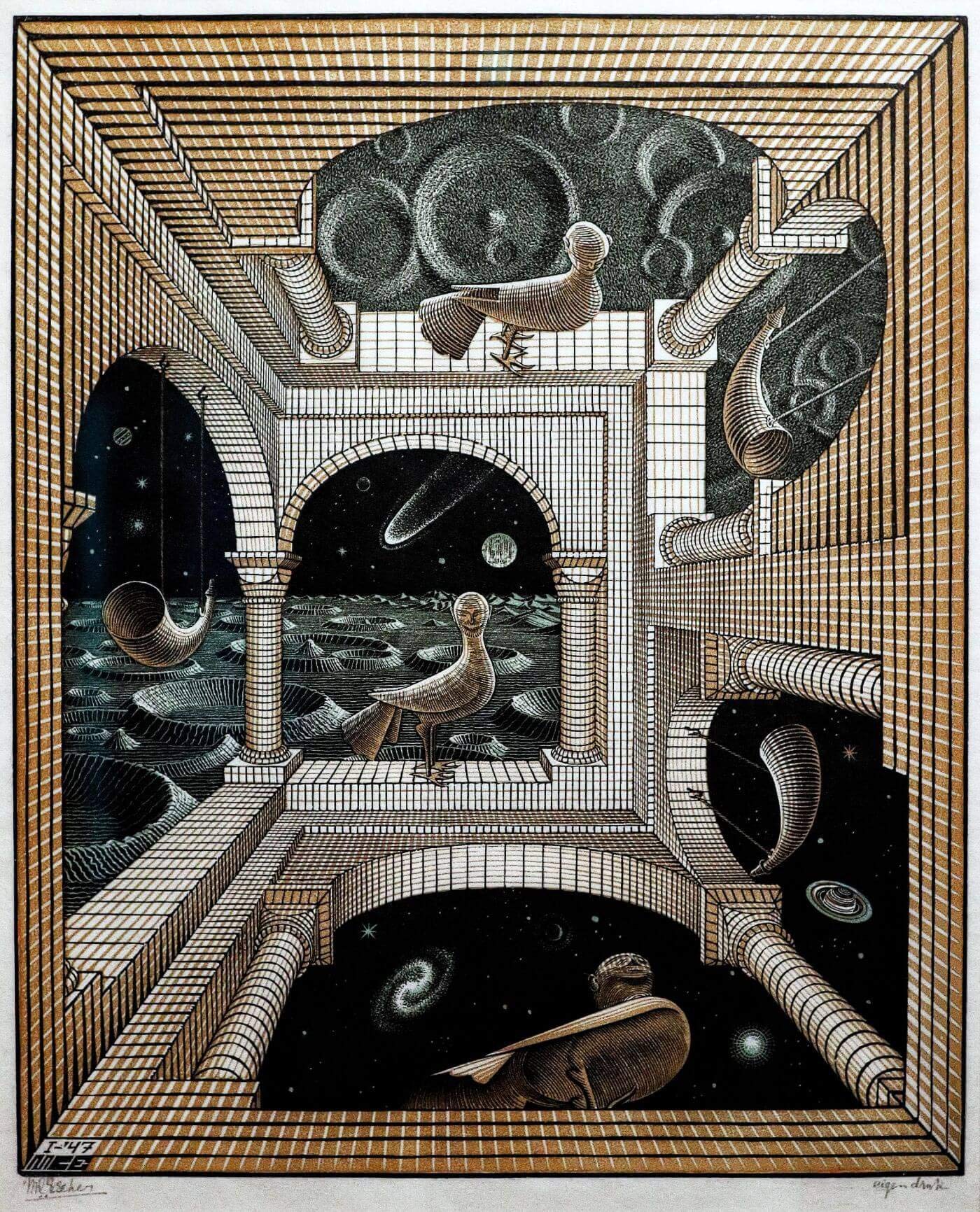 Tallenge - Other World - M C Escher - Small Poster(Paper,12x17 inches, MultiColour)