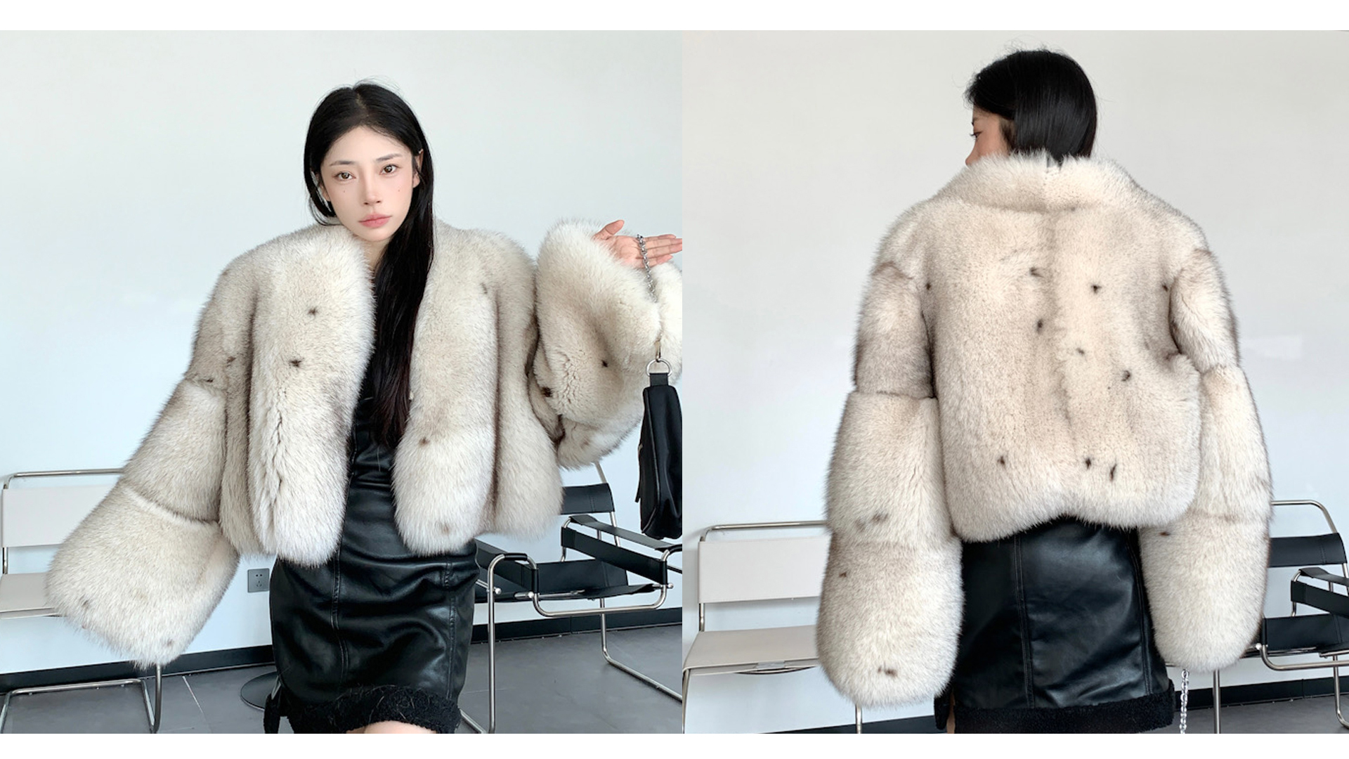 Denny&Dora Women's Fox Fur Coat Warm Winter Genuine Fox Fur Jacket