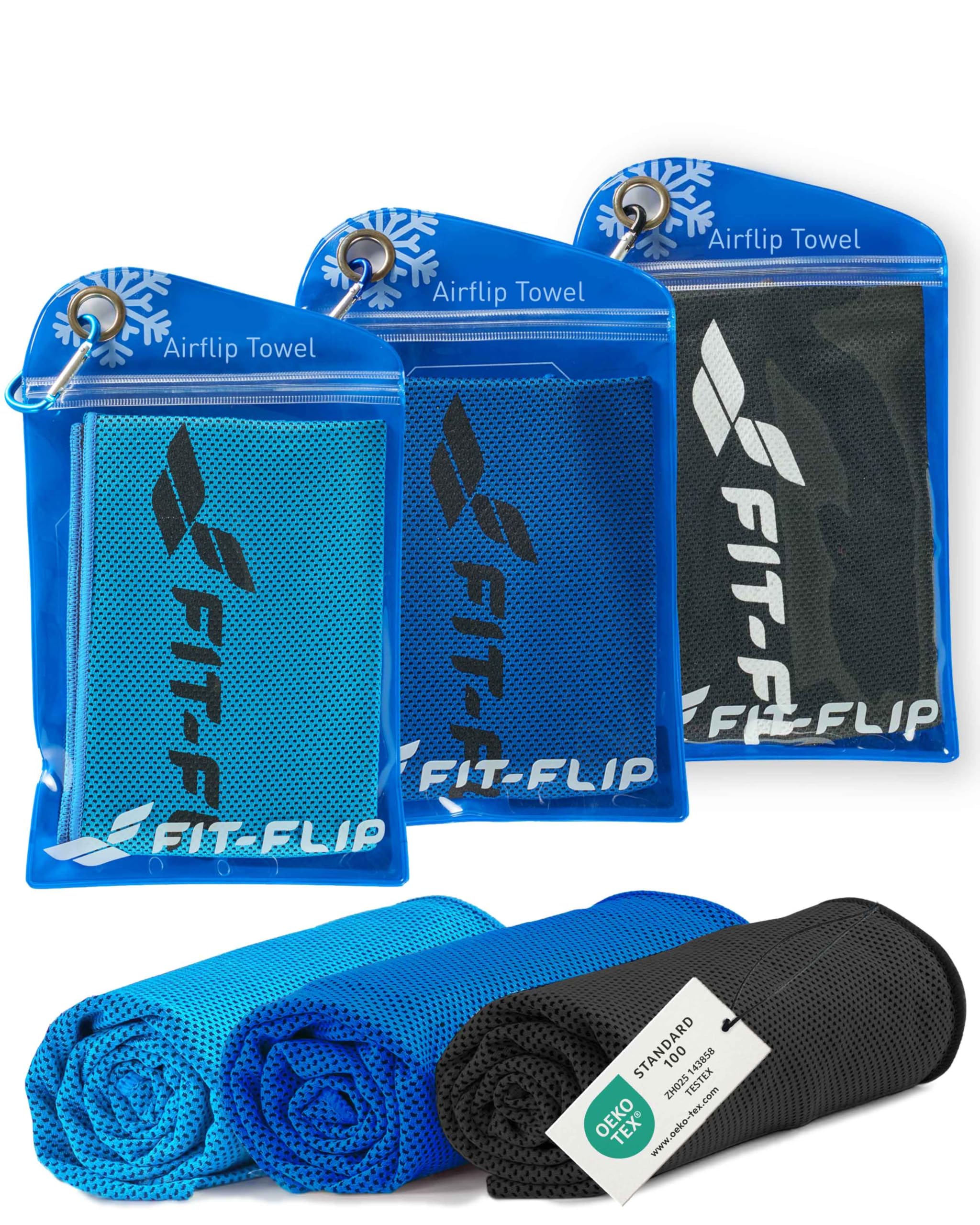 Fit-Flip Toalla fría Set de 3 Unidades – Airflip Cooling Towel para Senderismo, Tenis y Viajes - Toallas de enfriamiento de Microfibra