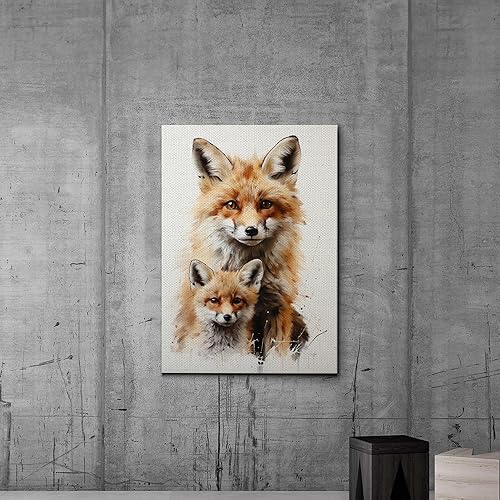 Miniatura 7 de Fox Mother Cub Prints, In The Style Of Stencil,Based, Ivory, Kids Wall Art, Kids Wall Art Display, Mom And Baby Animal Art Print, Wall Art, Home