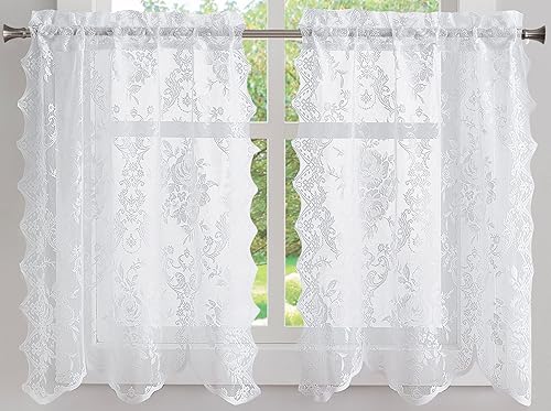 Miniatura 4 de Warm Home Designs El juego de cortinas y cenefas de cocina de encaje de 3 piezas incluye 2 niveles de café de 30 x 24 pulgadas y cenefa de encaje