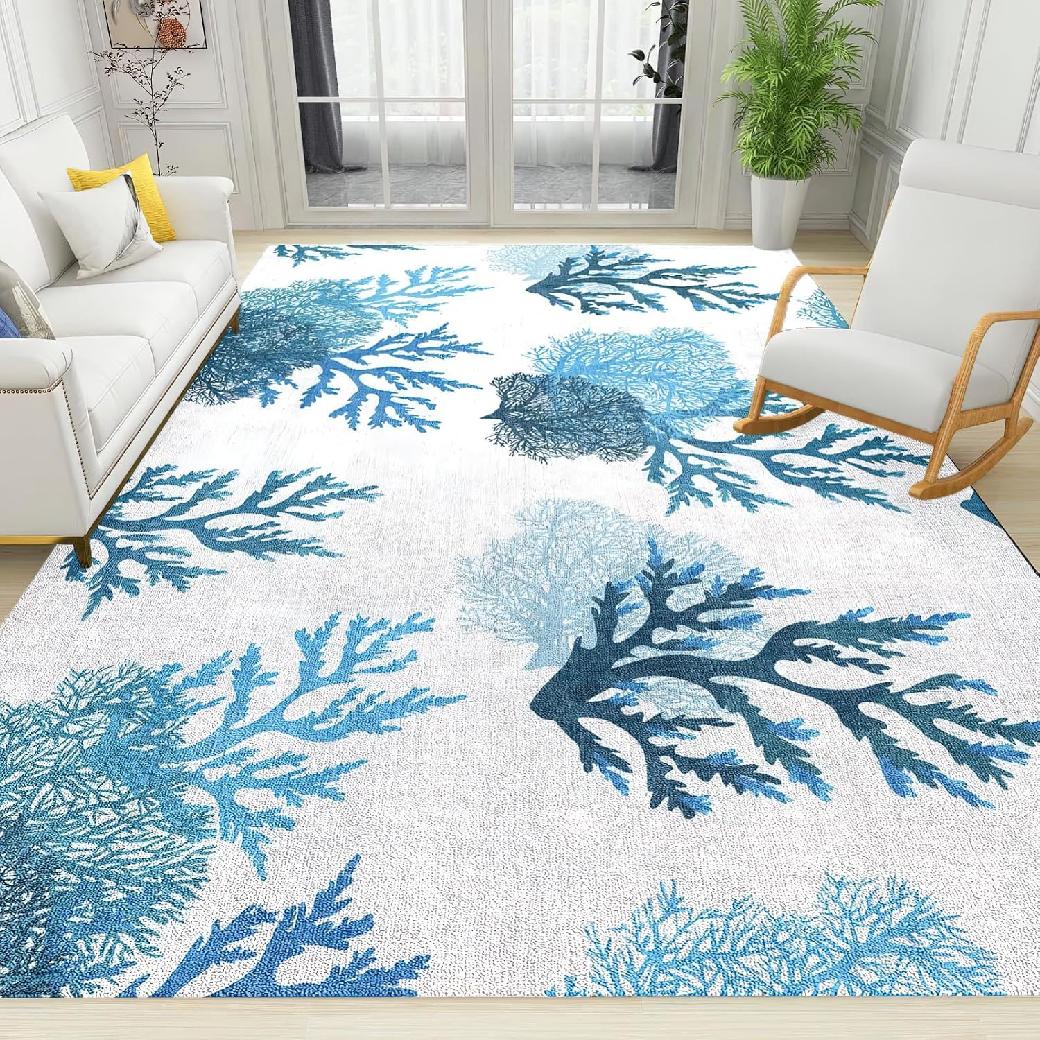 Easy Clean Rug Amazon.com: Rug 6x9 Blue Coral Easy Clean Rug, Coastal Ocean Theme Soft ...