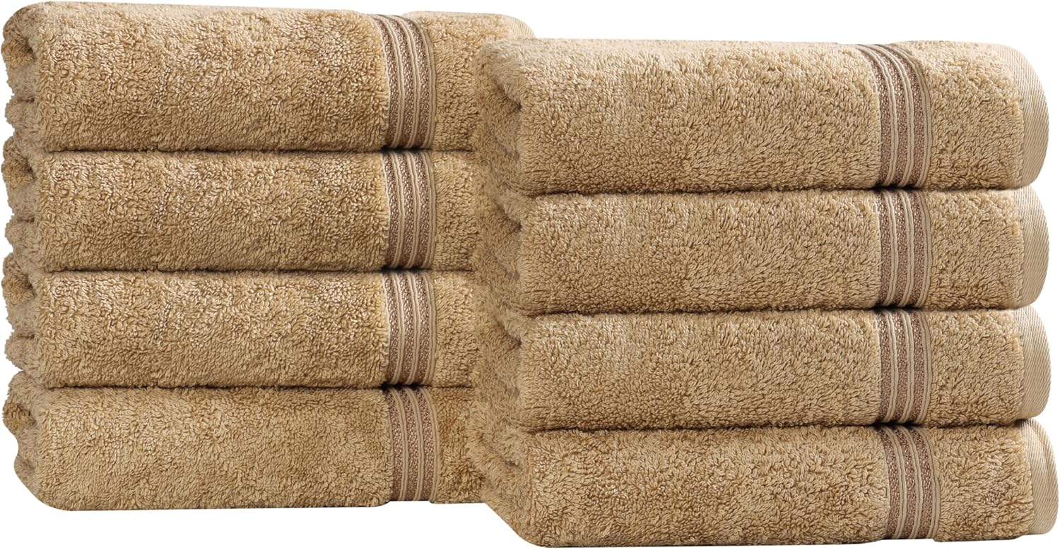 Superior Egyptian Cotton 8-Piece Hand Towel Set, Towel Basics For Quick Dry, Absorbent Small Towels, Facial, Spa, Kitchen, Bathroom Essentials, Apartment, Guest Bath, Soft, Washcloth, Toast
