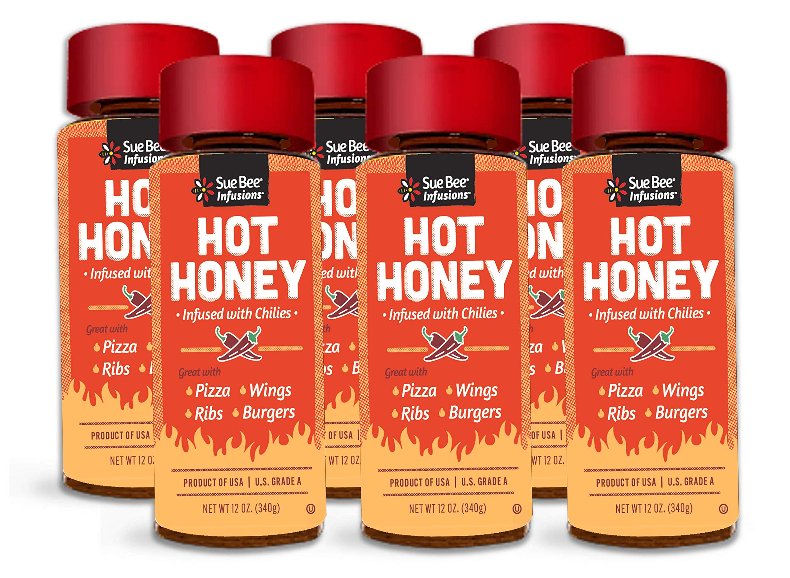 Naturally Flavored Hot Honey Chili Infused For Ribs, Wings, Burgers, 12 oz, Pack of 6