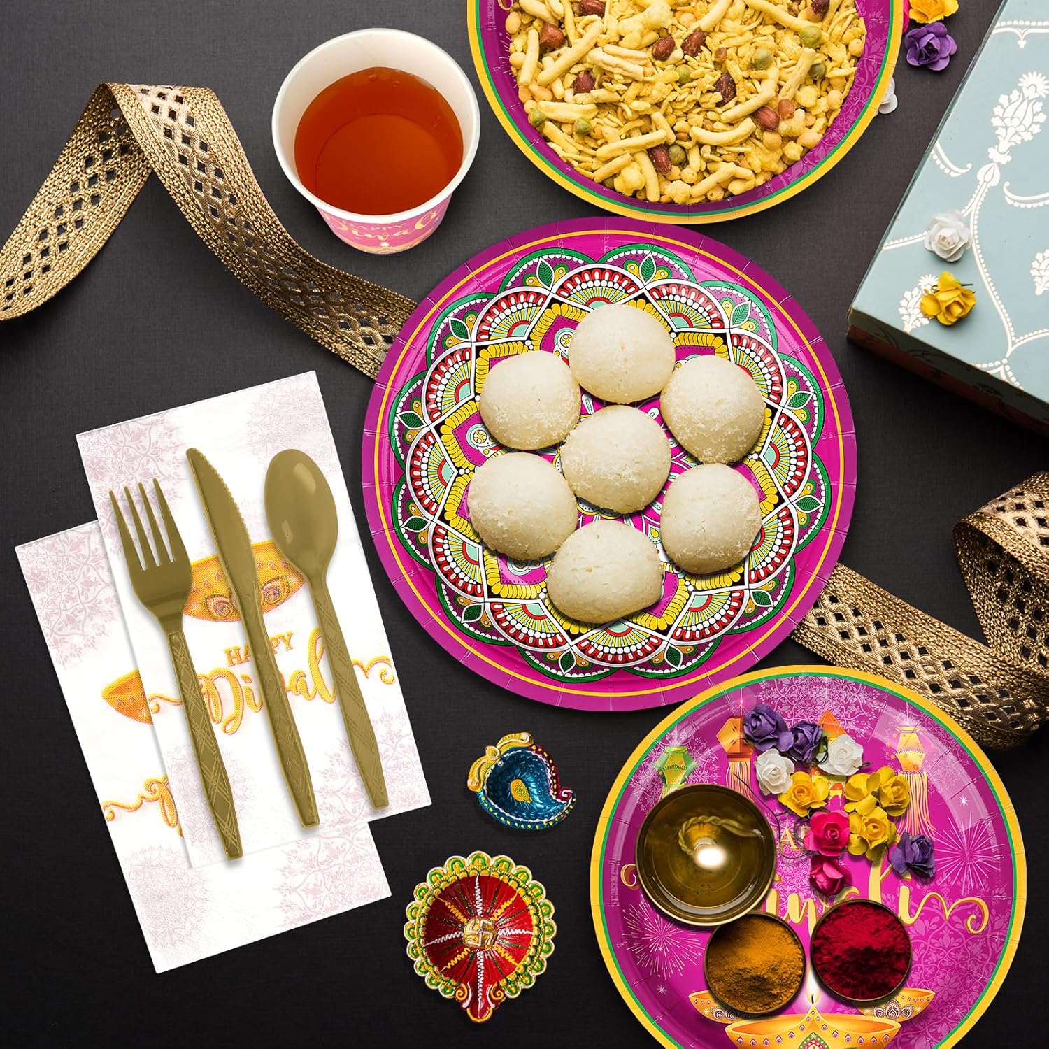 100 Pcs Happy Diwali Paper Napkins Decorations & Happy Diwali Paper Plates and Napkins