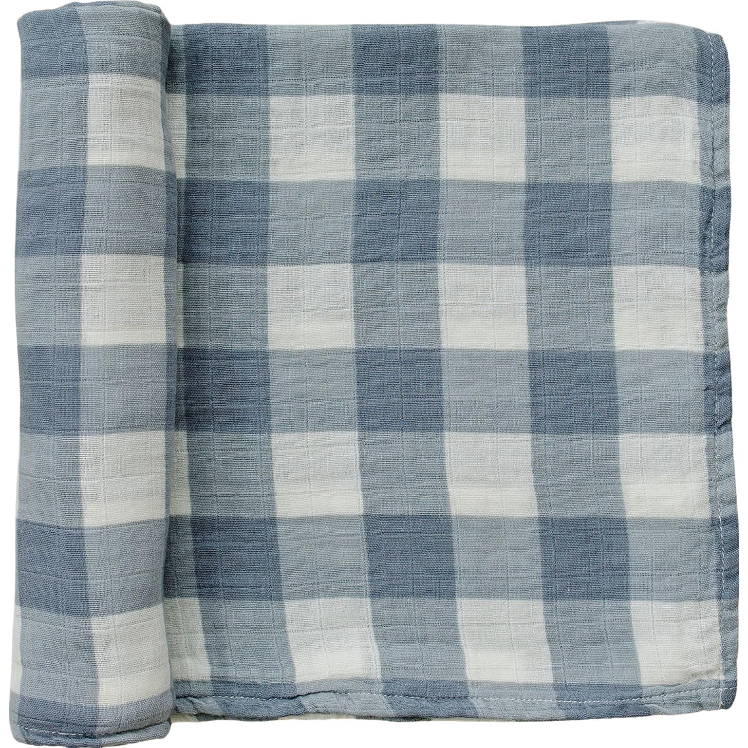 Mebie Baby Dusty Blue Gingham Muslin Swaddle, Modern and Neutral Swaddle Blanket for Baby Girl or Boy, Soft Baby Blankets, 0-3 Month, Comfy Wrap, Baby Essentials &amp; Gifts