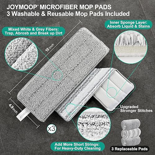 Vista 44 de JOYMOOP Juego de trapeador y cubo con escurridor, juego de cubo plano blanco para limpieza de pisos, limpiador de pared húmedo y seco con mango