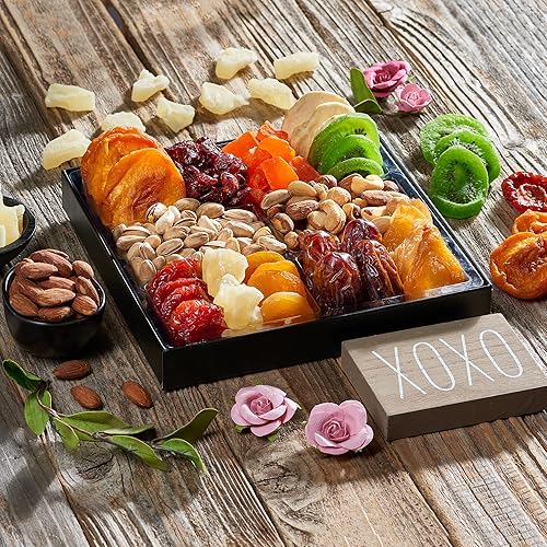 Miniatura 4 de Cesta de regalo de frutas secas y nueces mixtas, plato de arreglo para el día de San Valentín, ramo de alimentos gourmet, paquete de cuidado de