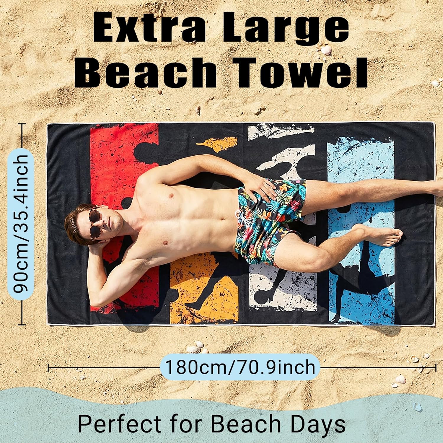 Large Soccer Beach Towel - 71" x 35" Oversized Microfiber Sand Free Quick Dry Absorbent Compact Sports Beach Towel for Pool Travel Gym Bath Camping- Cool Soccer Fan Gifts for Men Women Summer Vacation