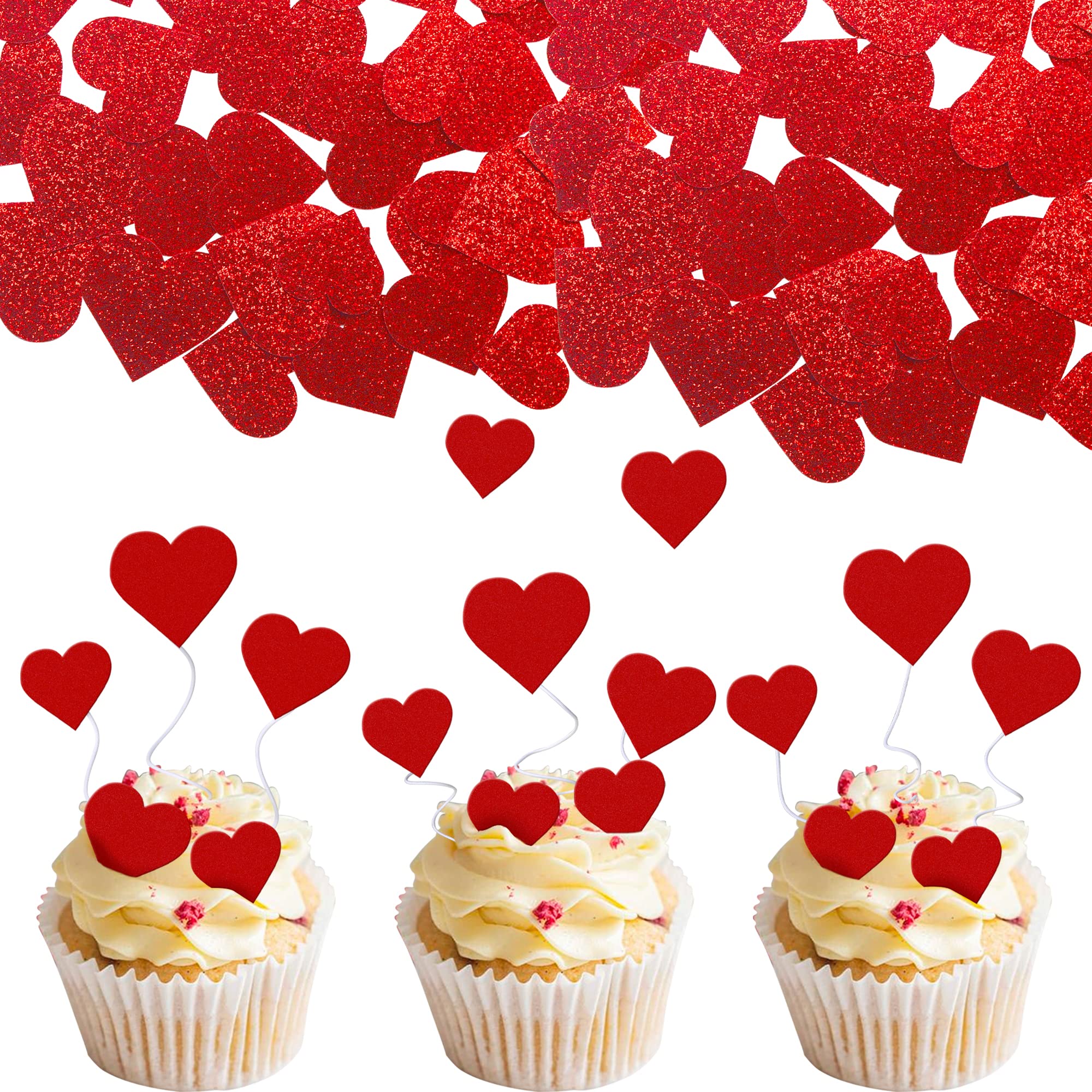 Ercadio Paquete De 25 Adornos Para Cupcakes De Corazón Rojo Y Rosa Con  Purpurina De Corazon, image size:2000x2000