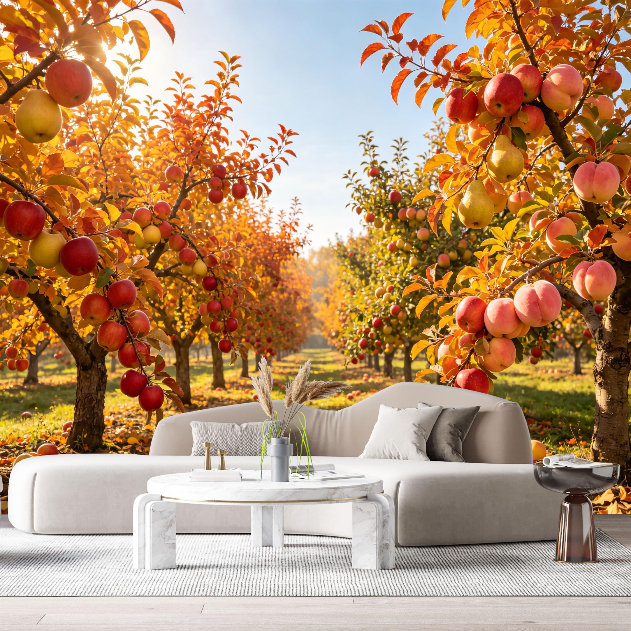 Custom Size Wall Murals Autumn Orchard Landscape Apple Trees Harvest Season SelfAdhesive Wall Fabric Removable Large Wallpaper for Photo Living Room