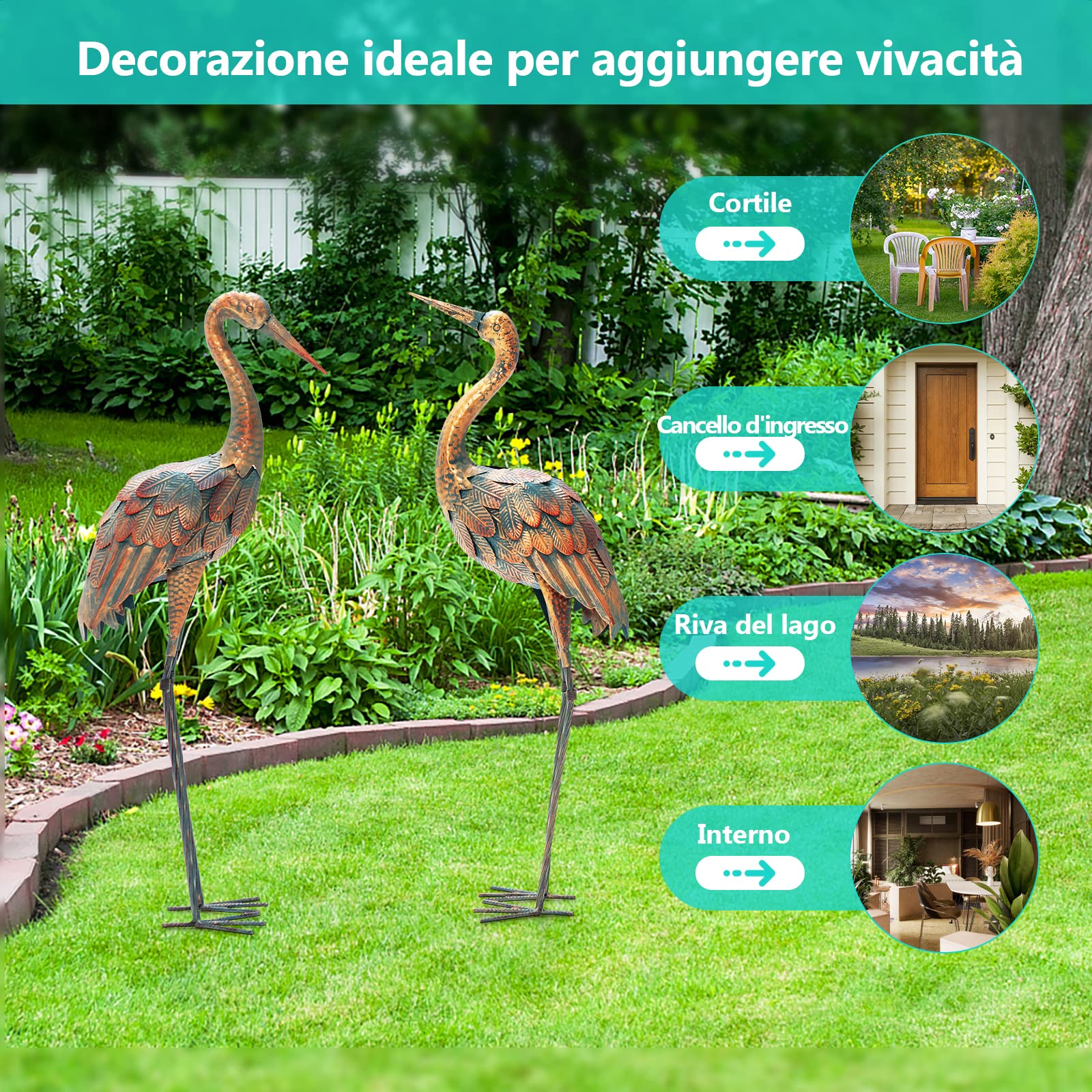 RELAX4LIFE Statua da Giardino Airone Bronzo, Decorazione in Metallo per Esterno, Patio, Prato