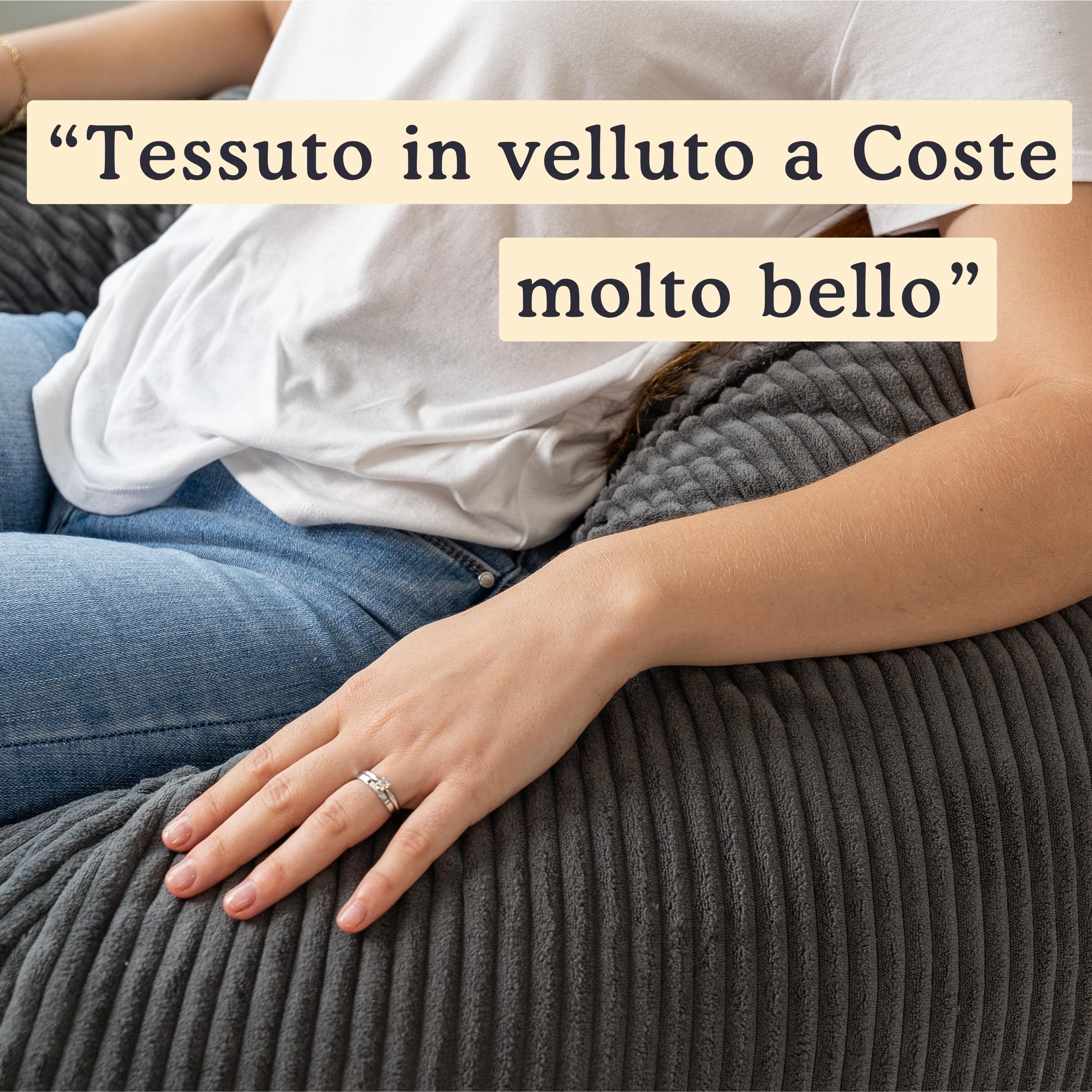bananair - Pouf Poltrona Sacco in Velluto a Coste Larghe - Imbottitura in Schiuma, Morbido - Fodera Lavabile - Facile da Trasportare, Per Bambini e Adolescenti (105x85 cm, Grigio Scuro)
