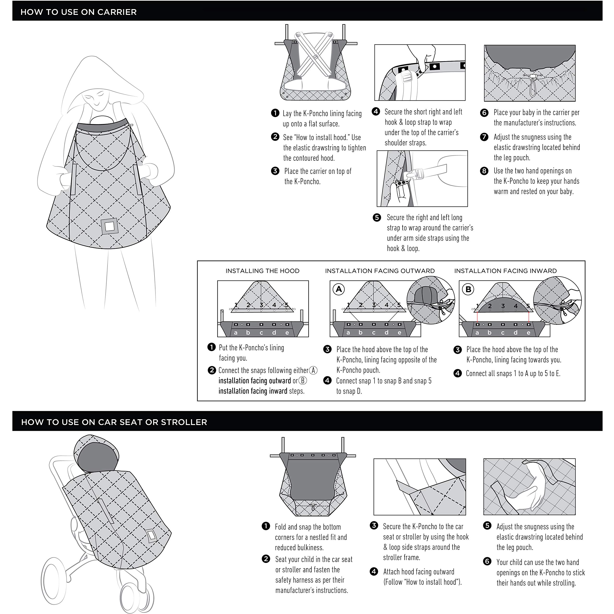 7AM Enfant Couverture de portage - K-Poncho 3 en 1 Polyvalent, Ergonomique, Pochette Doublée en Peluche, s'ajuste universellement à tout Porte-Bébé, Sièges Auto & Poussettes