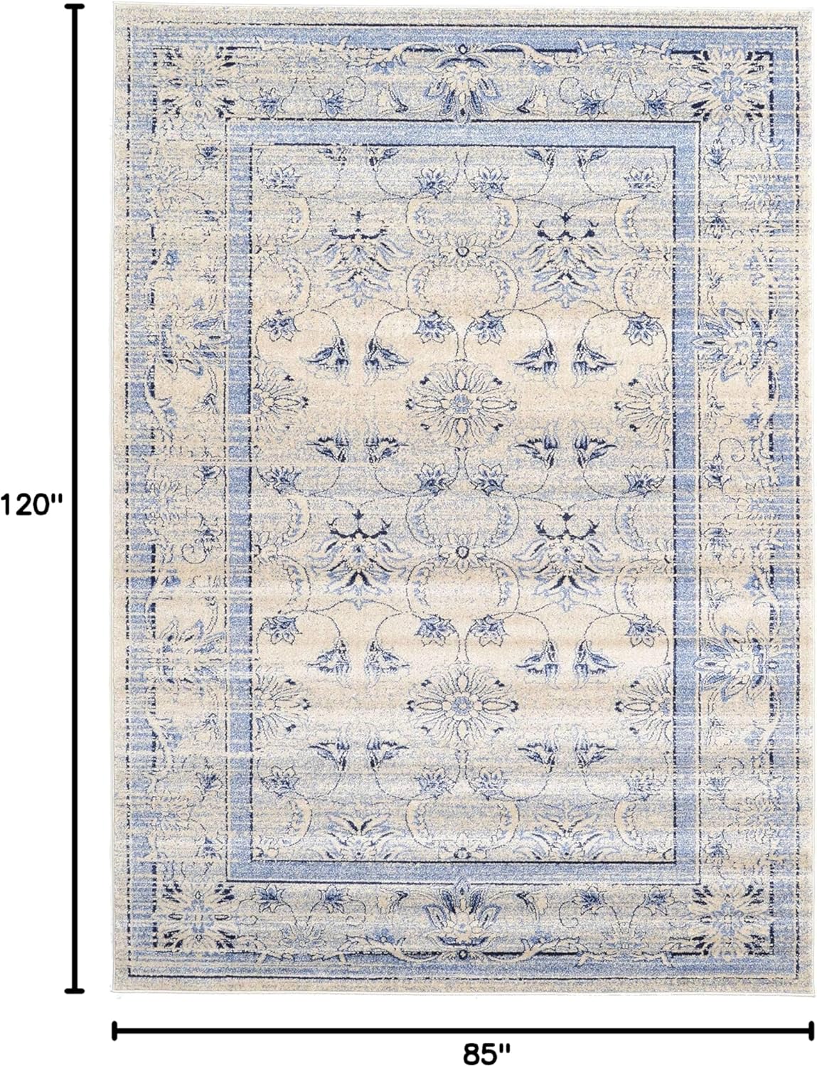 Unique Loom La Jolla Collection Botanical, Contemporary, Traditional, Rustic, Border Area Rug (7' 0 x 10' 0 Rectangular, Blue/Ivory)