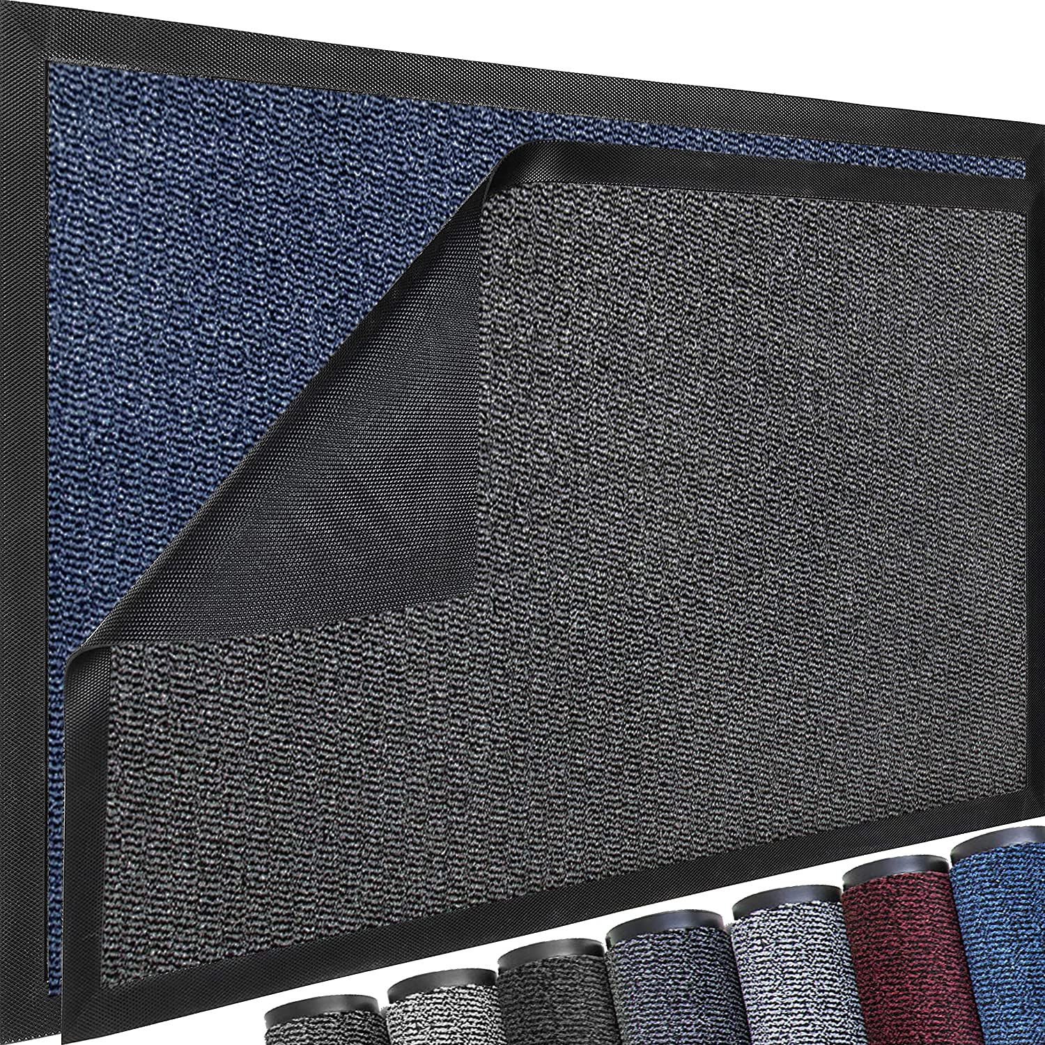 TrendMakers Extra Large Big Hardwearing Doormat Heavy Duty MIDNIGHT BLUE/BLACK PVC Edge Pile Top Rubber Carpet Runner Barrier Entrance Door Mats Kitchen Utility Dust Floor Mats Rugs 50cm x 80cm — image 1