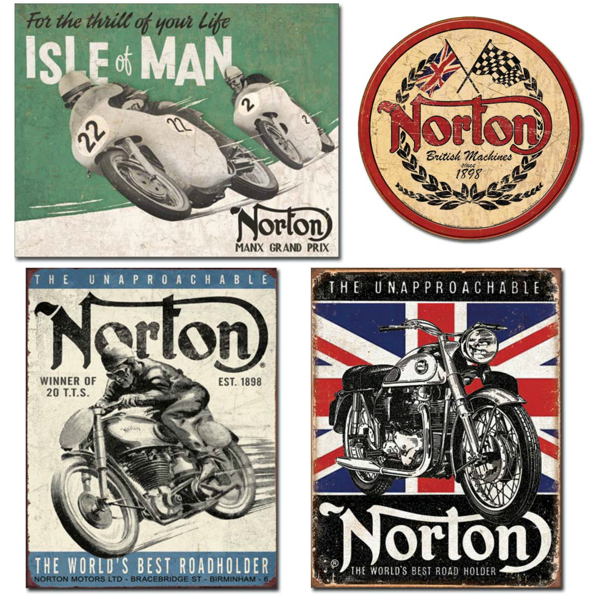 DE Sign Retro Metal Norton Motorcycle Sign Bundle - Norton Isle of