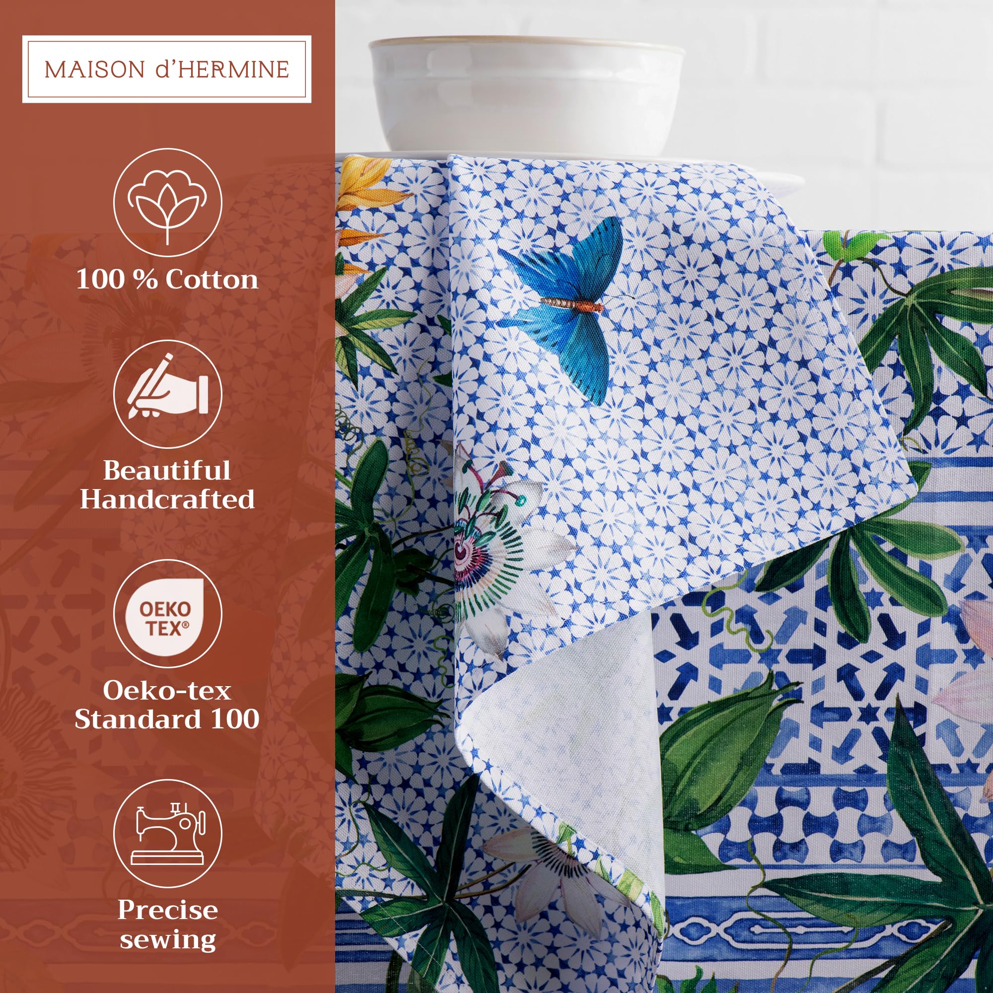 Maison d' Hermine Servilletas de tela (45 cmx45 cm) 100 % algodón, lavables, restaurante y camping, pasiflora – primavera/verano (juego de 4 unidades)