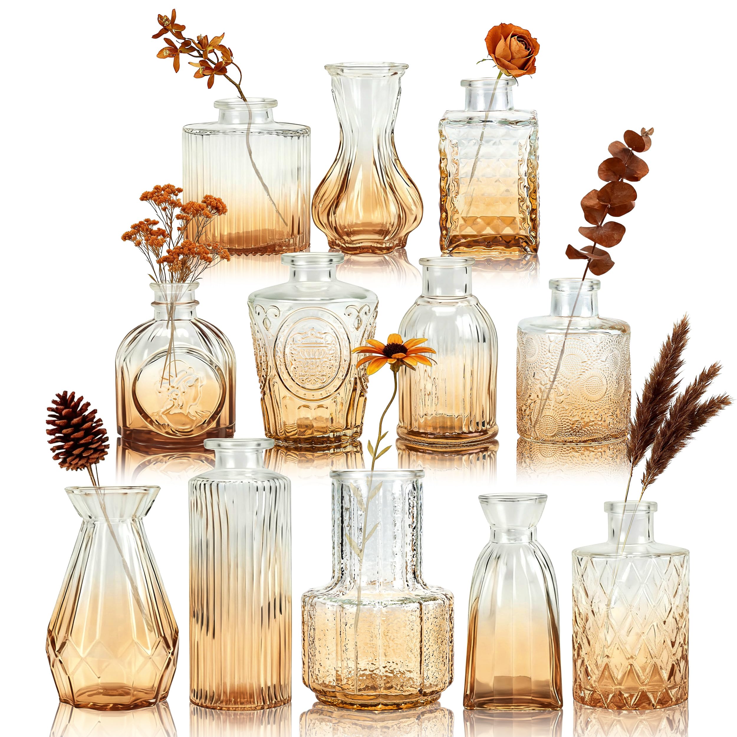 BTSD-home Set di 12 vasi per fiori, piccoli vasi per decorazione da tavolo, decorazione di nozze, decorazione per soggiorno, centrotavola rustica e decorazione per la casa