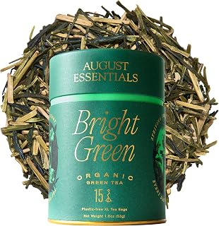 August Essentials Bright Green Tea – Handcrafted Organic Green Tea for Daily Enjoyment – Refreshing with Smooth Flavor & Sweet Lemon Notes – Convenient 15 Tea Bag Packaging (1.8oz)