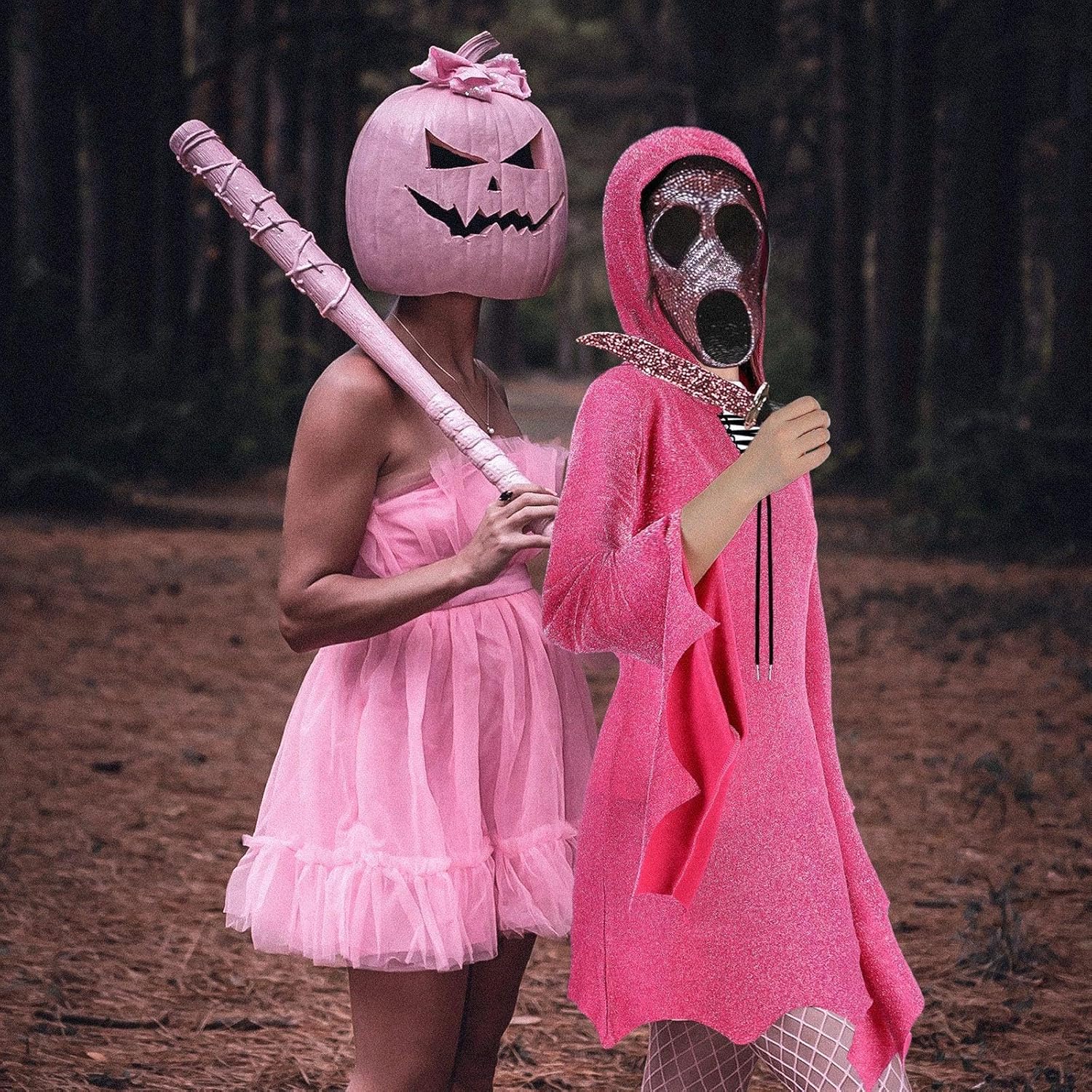 2 Pcs Halloween Ghost Costume Accessories for Women, Hot Pink Hooded Bat Sleeve Long Dress with Fishnets Stockings