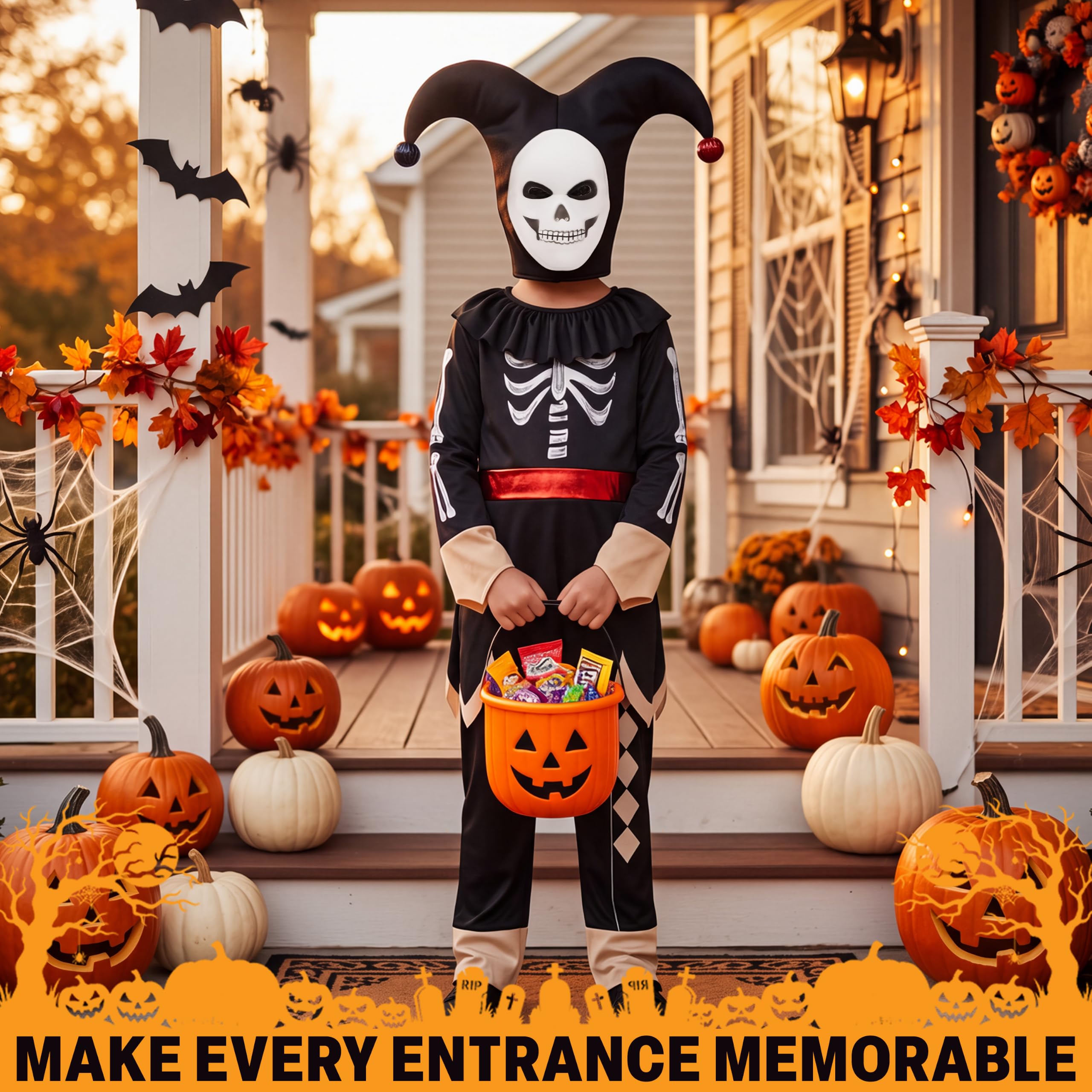 Get Trend Halloween Costume Bambino e Bambina Travestimento Spaventoso per Feste, Dolcetto o Scherzetto, Giullare, Demone, Gladiatore, Clown e Mietitore Scheletro Vestito Carnevale, Idee Regalo