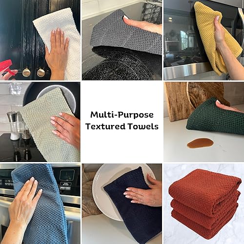 Miniatura 210 de Toallas de cocina verde salvia: 100% algodón paño de limpieza suave secado absorbente textura Terry Loop, juego de 3 multiusos para uso diario Negro