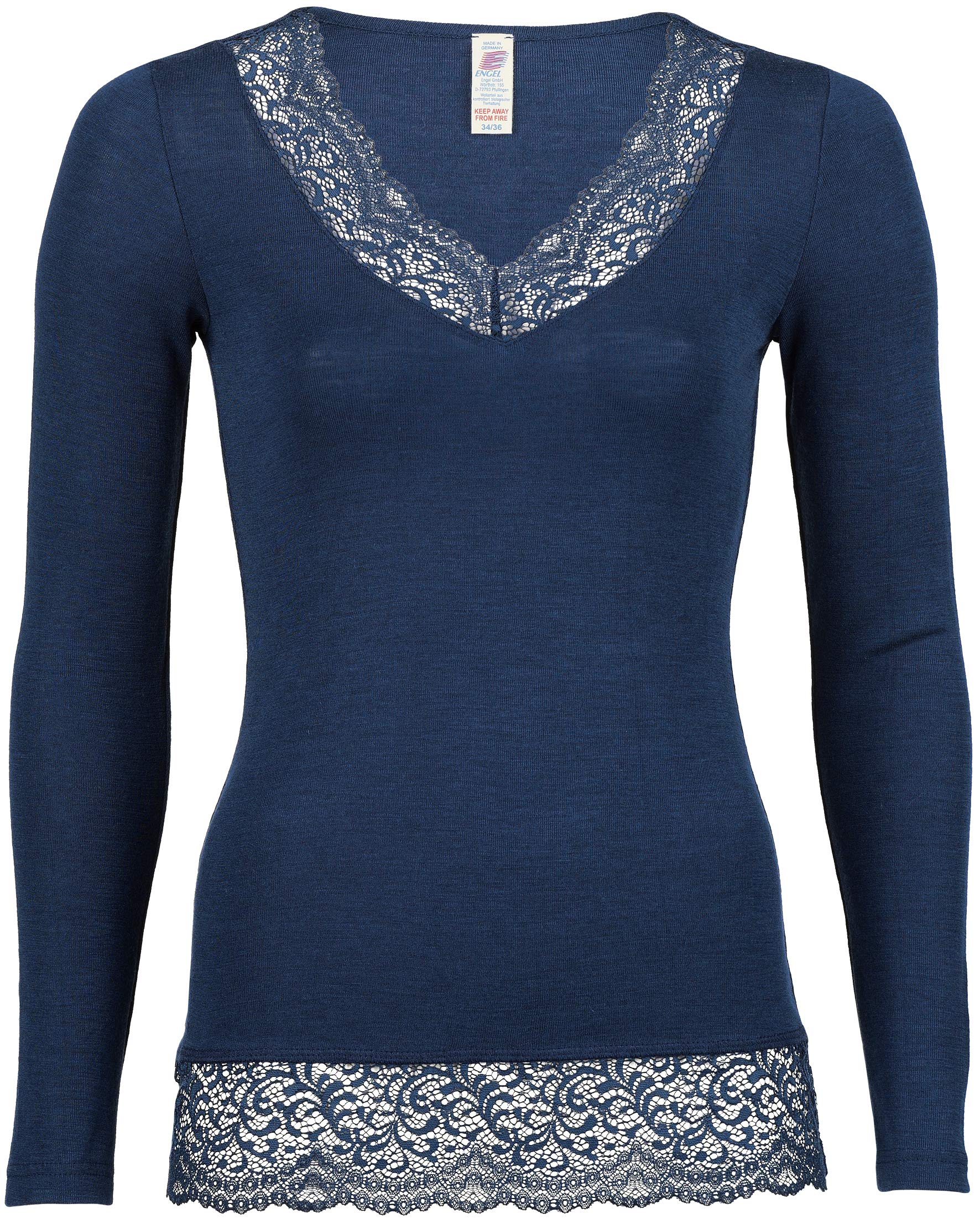 Engel Women's Navy Natur, Lace Undershirt, 70% Wool (Kbt), 30% Silk, Xl