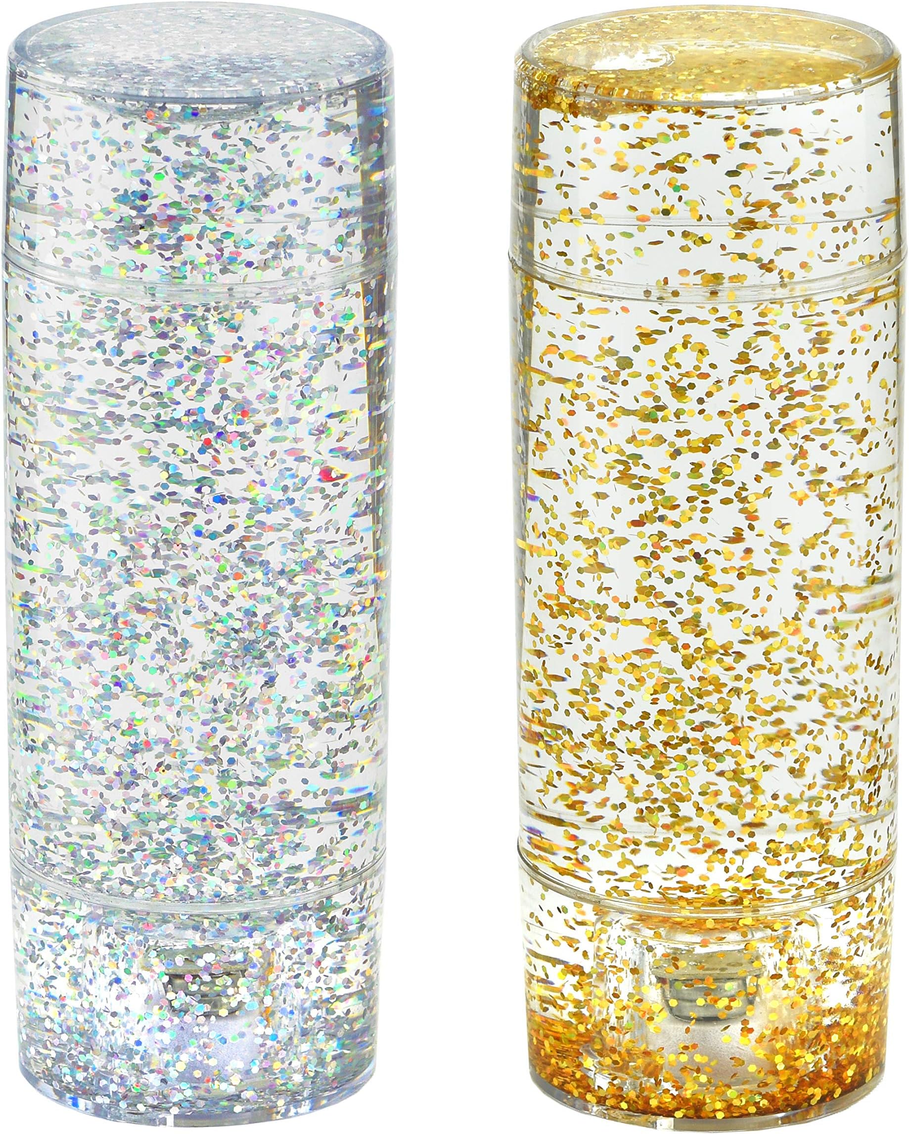 Playlearn Sensory Glitter Calm Down Jar with LED Lights - Sensory Tube Fidget Toy - Gold and Silver - 2 Pack - Focusing and Relaxing Tool for All Ages