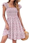 WNEEDU Robe d'été pour femmes 2026 Manche à volants de cou carré Mini Robe Casual fluide à plusieurs niveaux Swing robe soleil