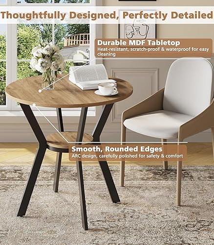 Miniatura 2 de Mesas redondas de cocina para 2-4, mesas de comedor pequeñas de 31.5 pulgadas con almacenamiento, mesa de comedor circular de madera rústica con